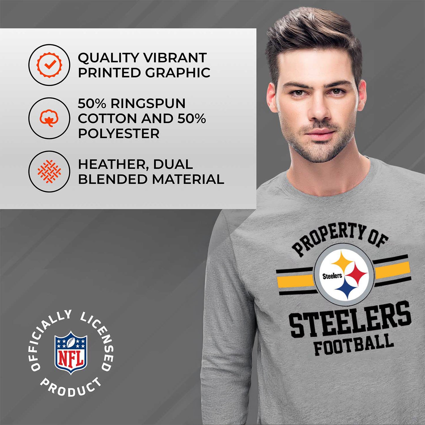 Pittsburgh Steelers NFL Adult Property Of Long SleeveT Shirt - Sport Gray