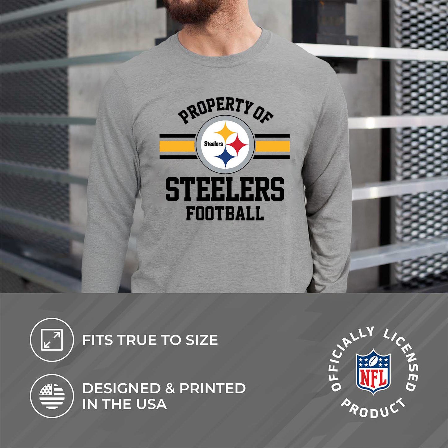 Pittsburgh Steelers NFL Adult Property Of Long SleeveT Shirt - Sport Gray