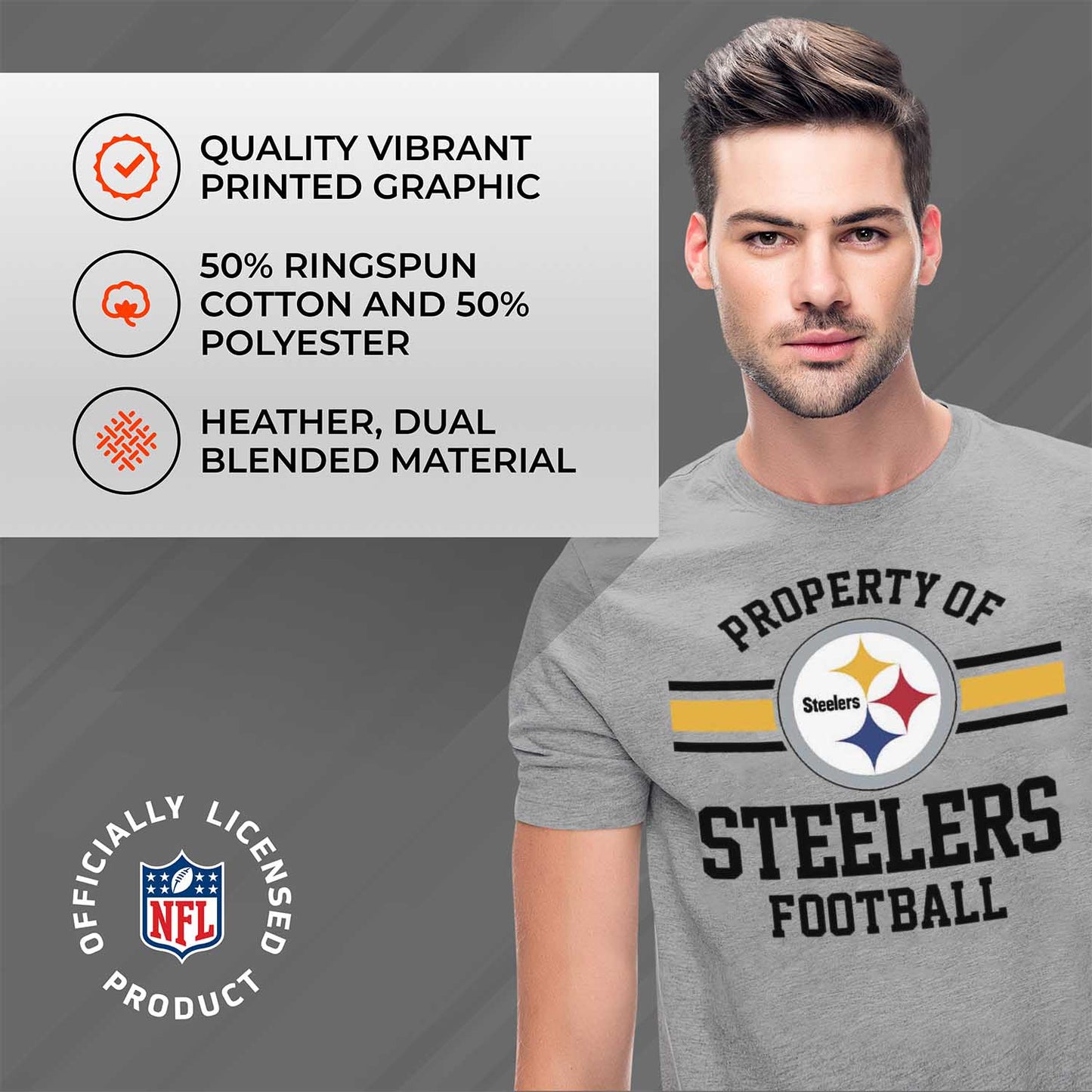 Pittsburgh Steelers NFL Adult Property Of T-Shirt - Sport Gray