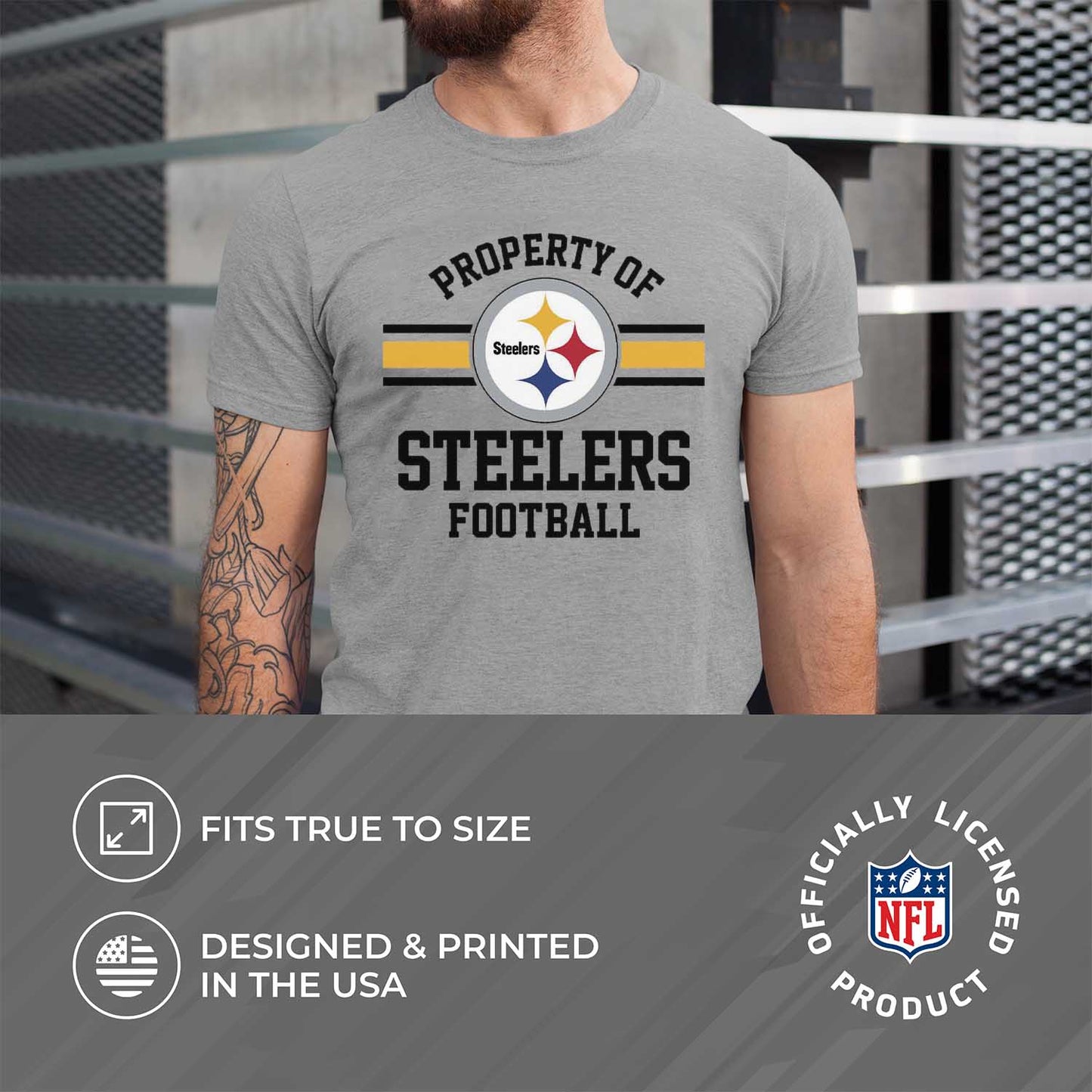 Pittsburgh Steelers NFL Adult Property Of T-Shirt - Sport Gray