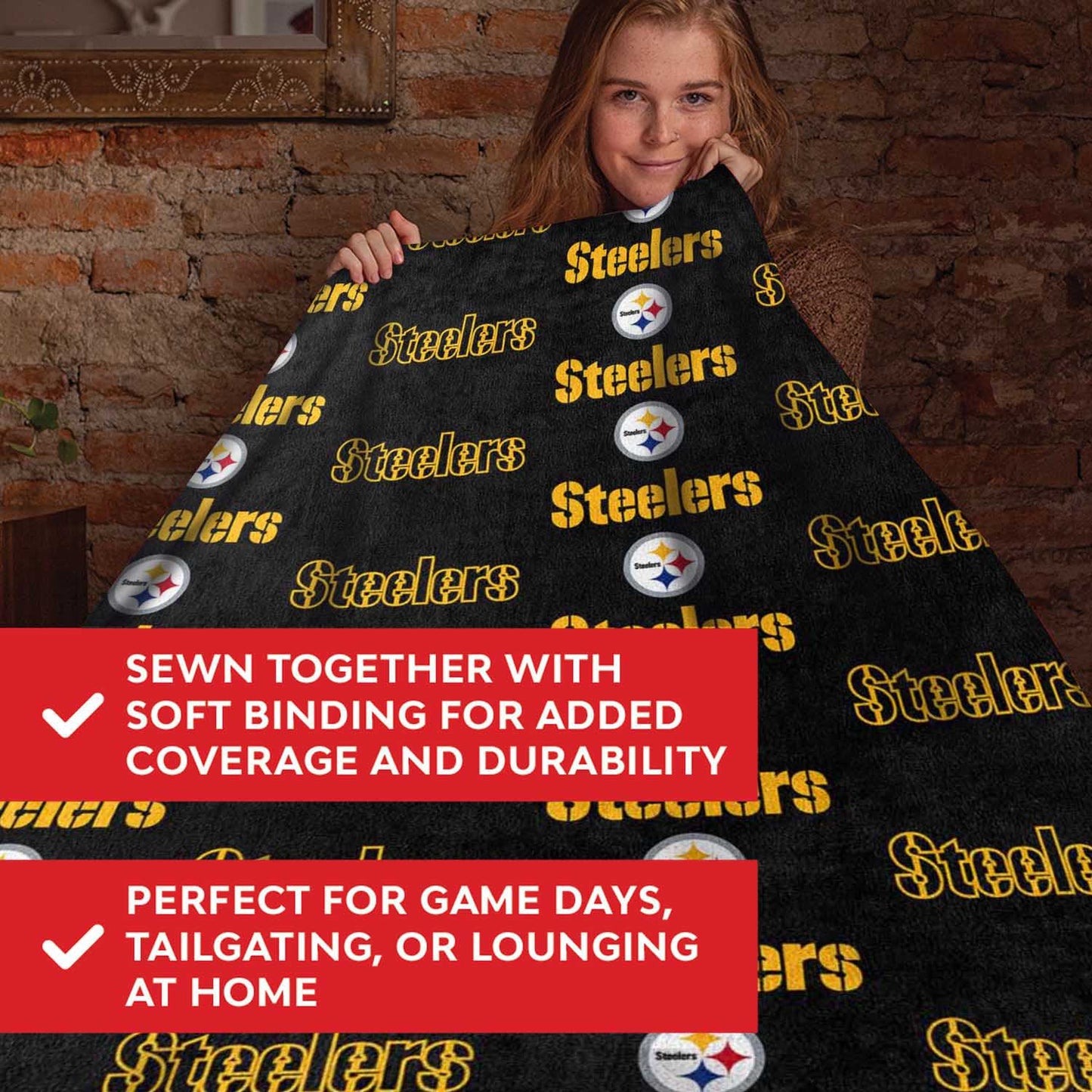 Pittsburgh Steelers NFL Double Sided Blanket - Black