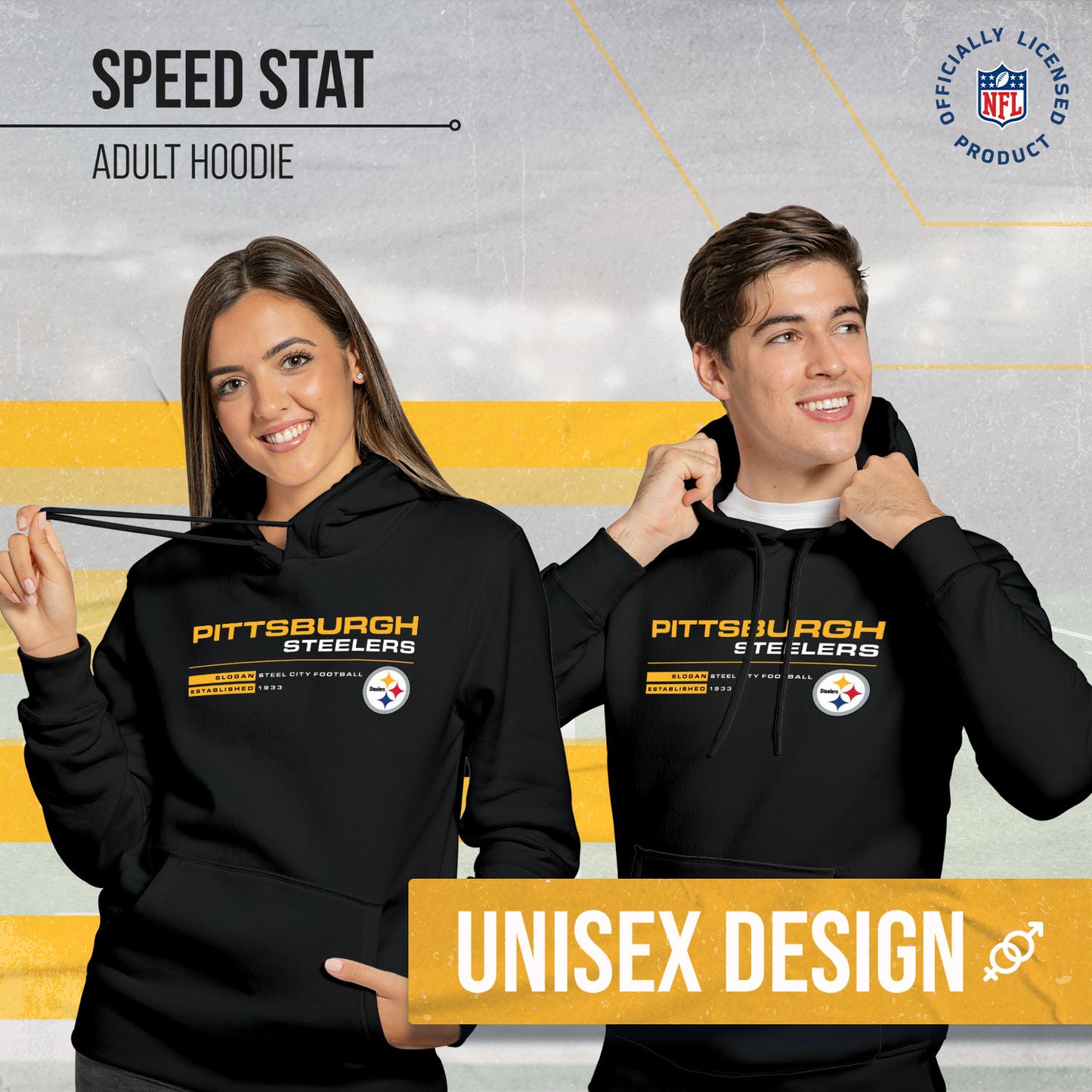 Pittsburgh Steelers Adult NFL Speed Stat Sheet Fleece Hooded Sweatshirt - Black