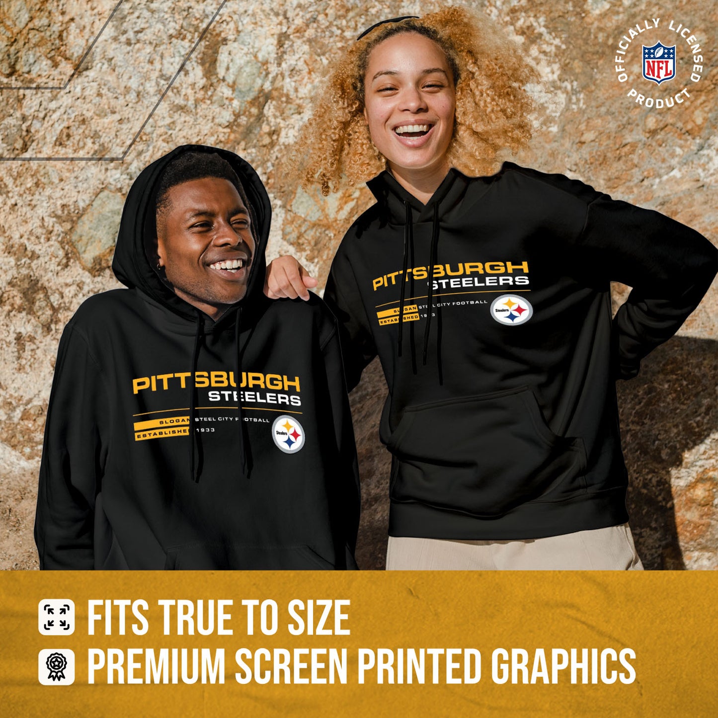 Pittsburgh Steelers Adult NFL Speed Stat Sheet Fleece Hooded Sweatshirt - Black