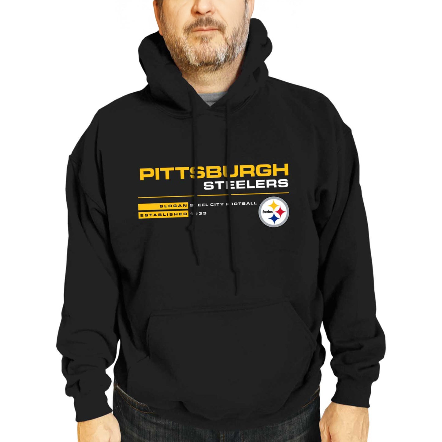 Pittsburgh Steelers Adult NFL Speed Stat Sheet Fleece Hooded Sweatshirt - Black