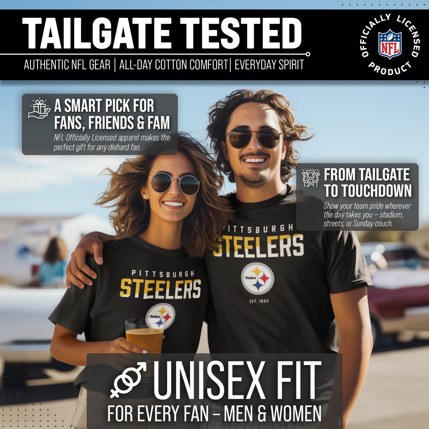 Pittsburgh Steelers Adult NFL Diagonal Fade Color Block T-Shirt - Black