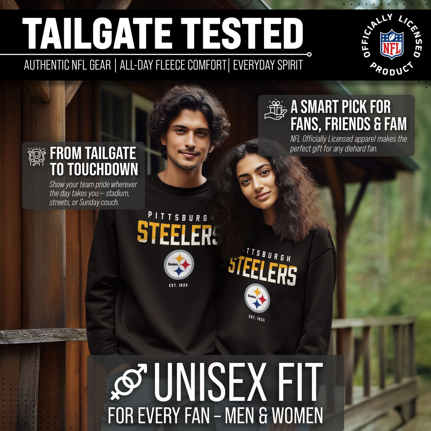 Pittsburgh Steelers Adult NFL Diagonal Fade Color Block Crewneck Sweatshirt - Black