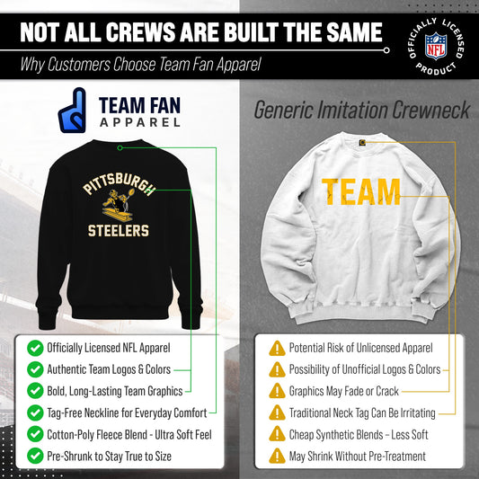 Pittsburgh Steelers NFL Adult Unisex Retro Gameday Ultra Soft Fleece Crewneck Sweatshirt - Black