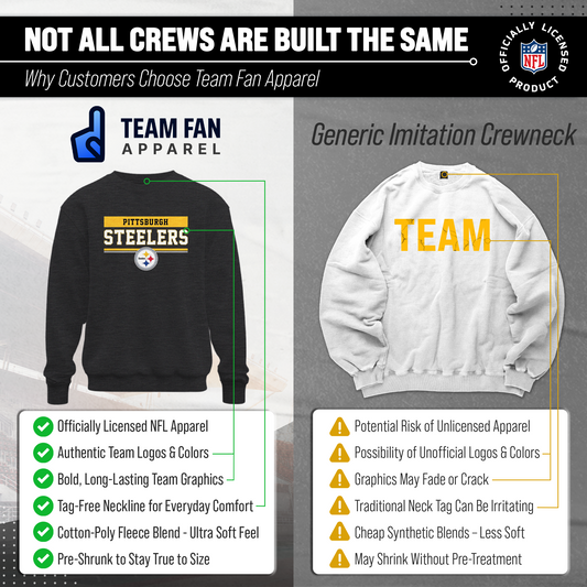 Pittsburgh Steelers NFL Adult Long Sleeve Team Block Charcoal Crewneck Sweatshirt - Charcoal