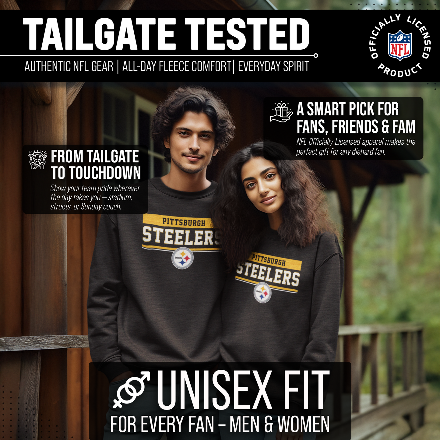 Pittsburgh Steelers NFL Adult Long Sleeve Team Block Charcoal Crewneck Sweatshirt - Charcoal