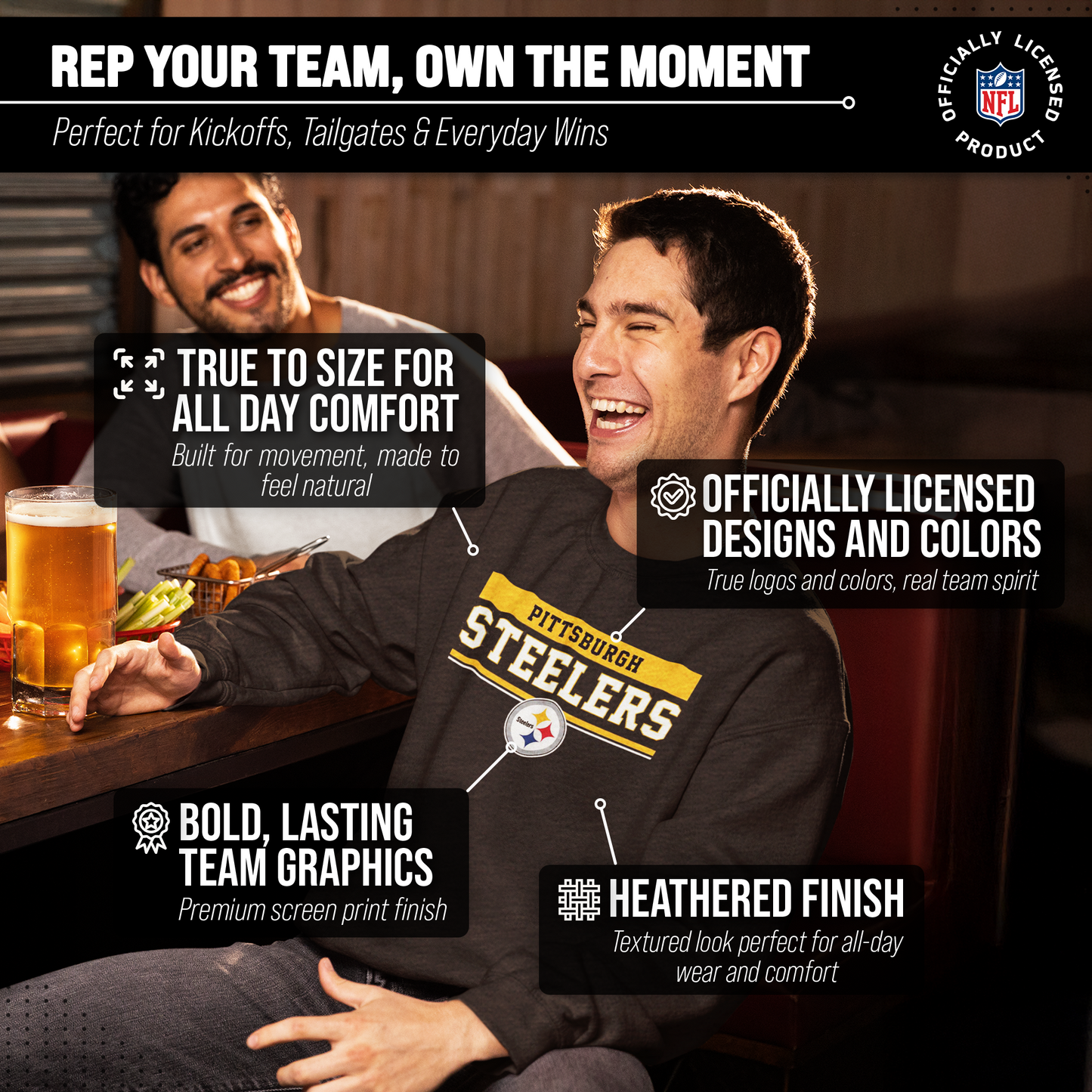 Pittsburgh Steelers NFL Adult Long Sleeve Team Block Charcoal Crewneck Sweatshirt - Charcoal