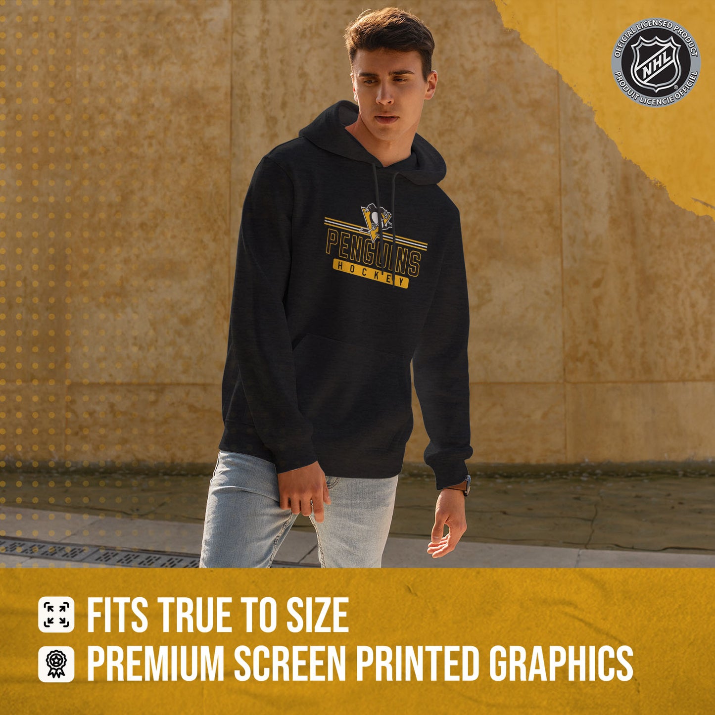 Pittsburgh Penguins NHL Adult Heather Charcoal True Fan Hooded Sweatshirt Unisex - Charcoal