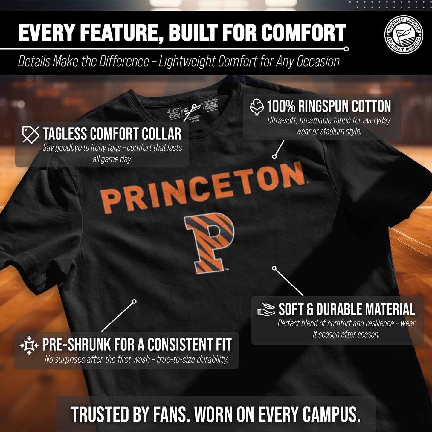 Princeton Tigers NCAA Adult Gameday Cotton T-Shirt - Black