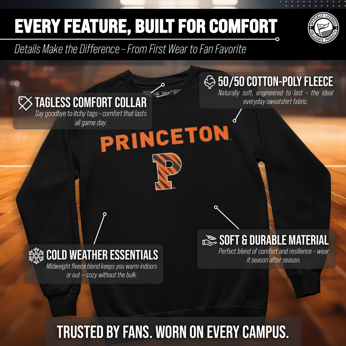 Princeton Tigers Adult Arch & Logo Soft Style Gameday Crewneck Sweatshirt - Black