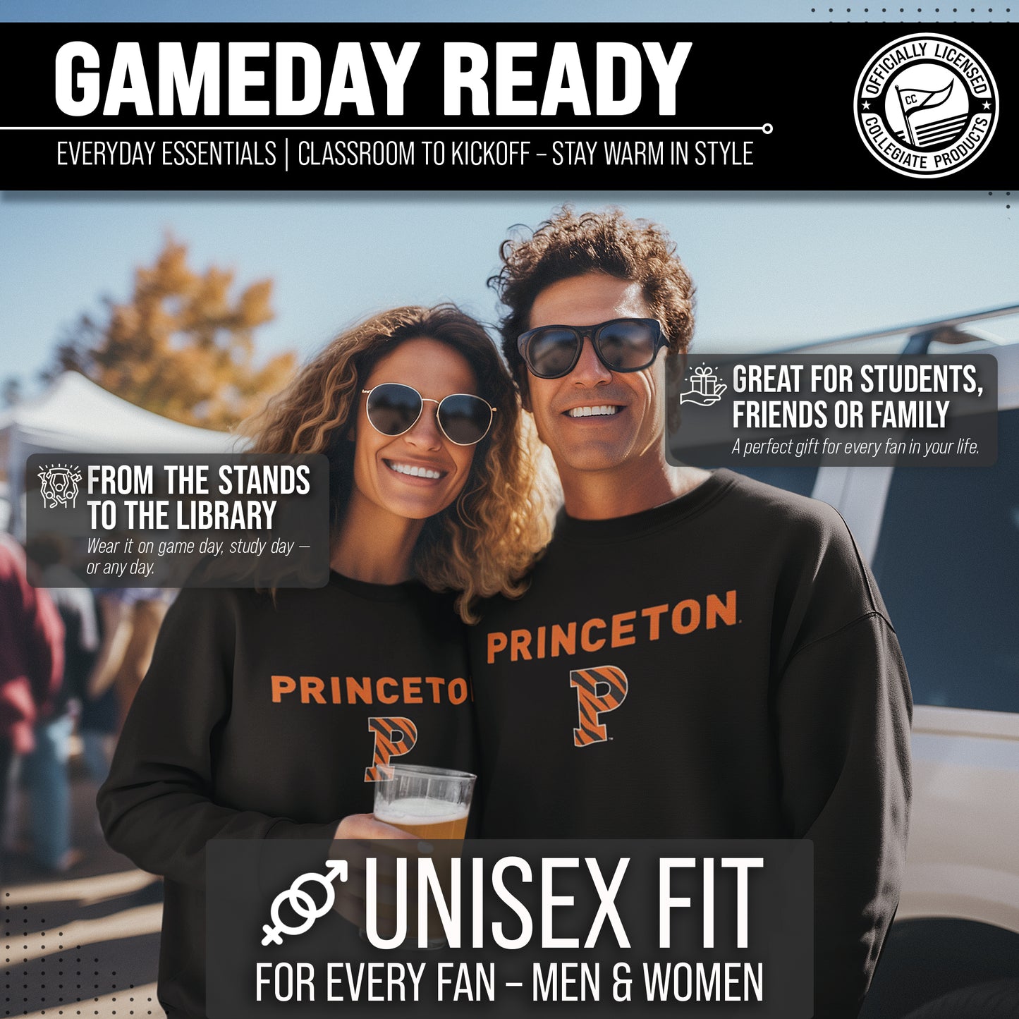 Princeton Tigers Adult Arch & Logo Soft Style Gameday Crewneck Sweatshirt - Black