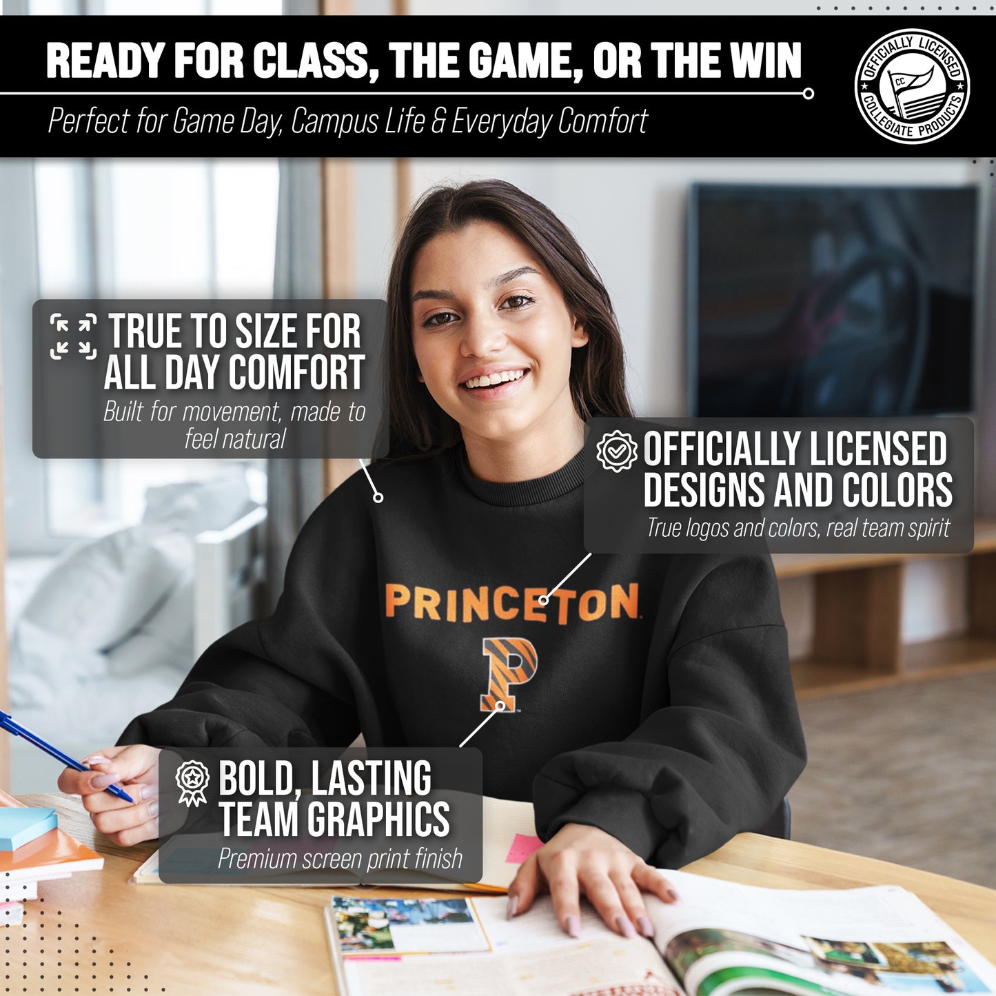Princeton Tigers Adult Arch & Logo Soft Style Gameday Crewneck Sweatshirt - Black