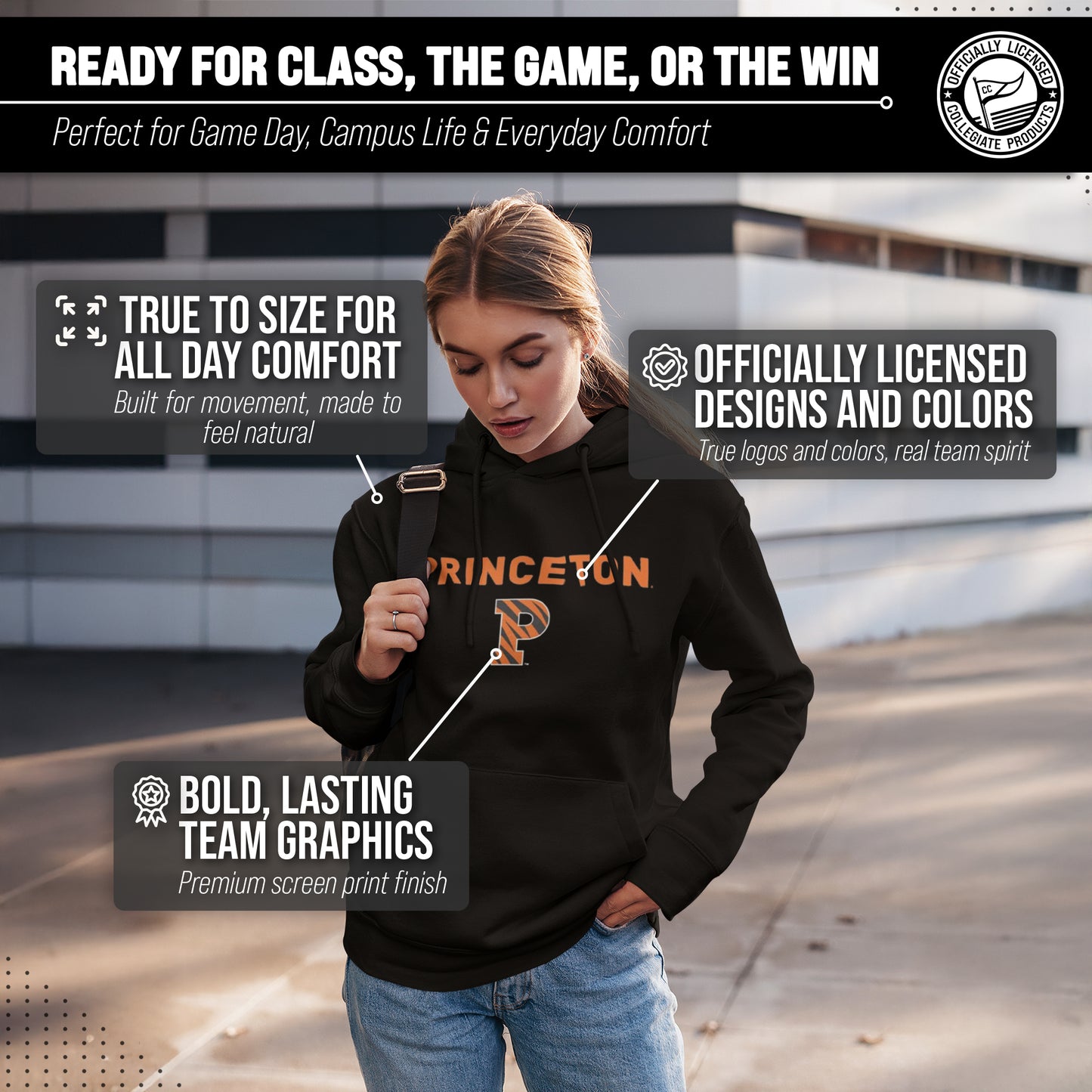 Princeton Tigers Adult Arch & Logo Soft Style Gameday Hooded Sweatshirt - Black