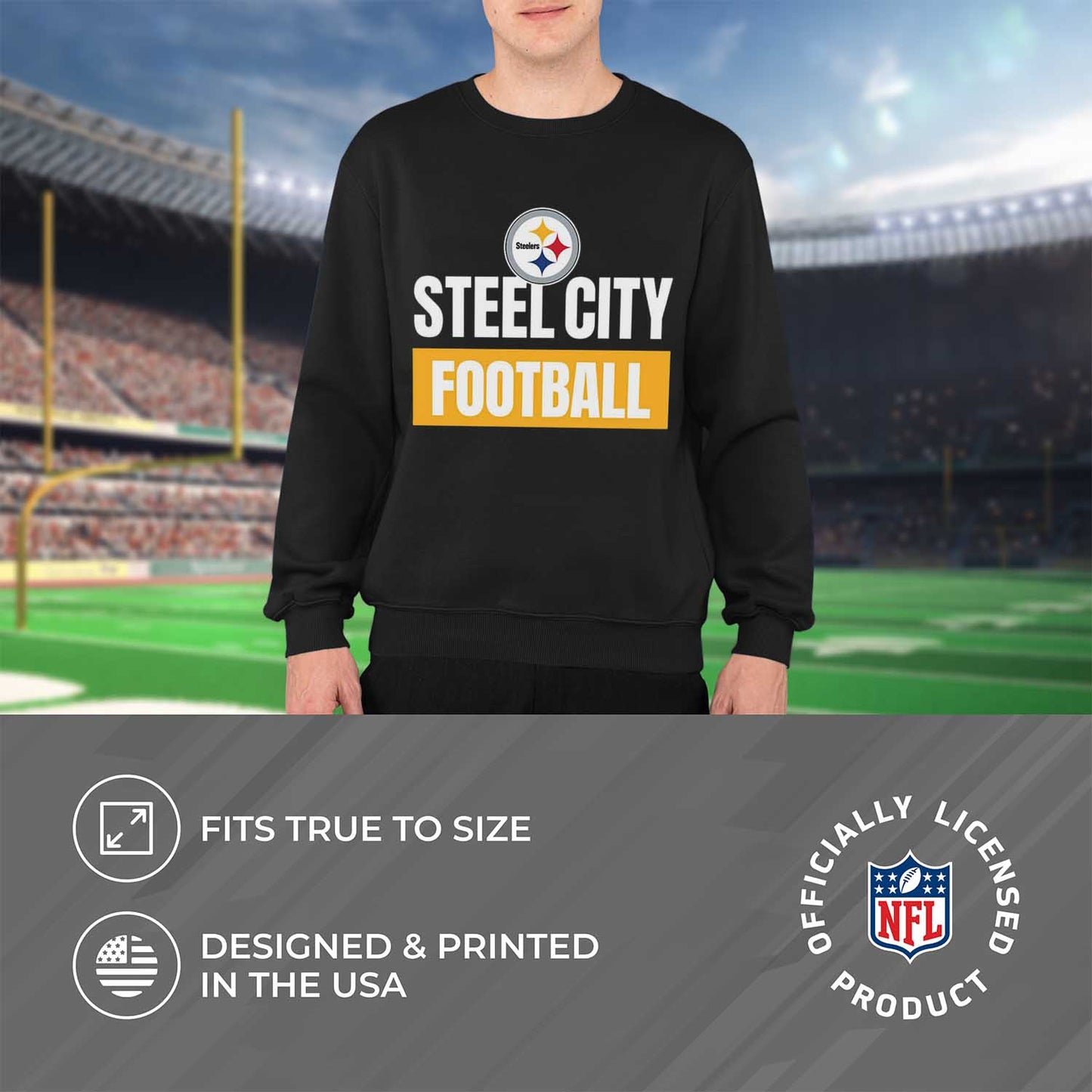 Pittsburgh Steelers NFL Adult Slogan Crewneck Sweatshirt - Black