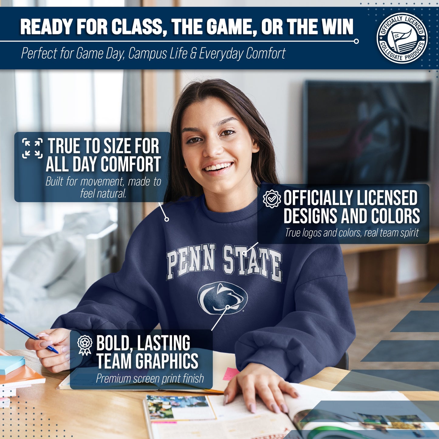 Penn State Nittany Lions Adult Arch & Logo Soft Style Gameday Crewneck Sweatshirt - Navy