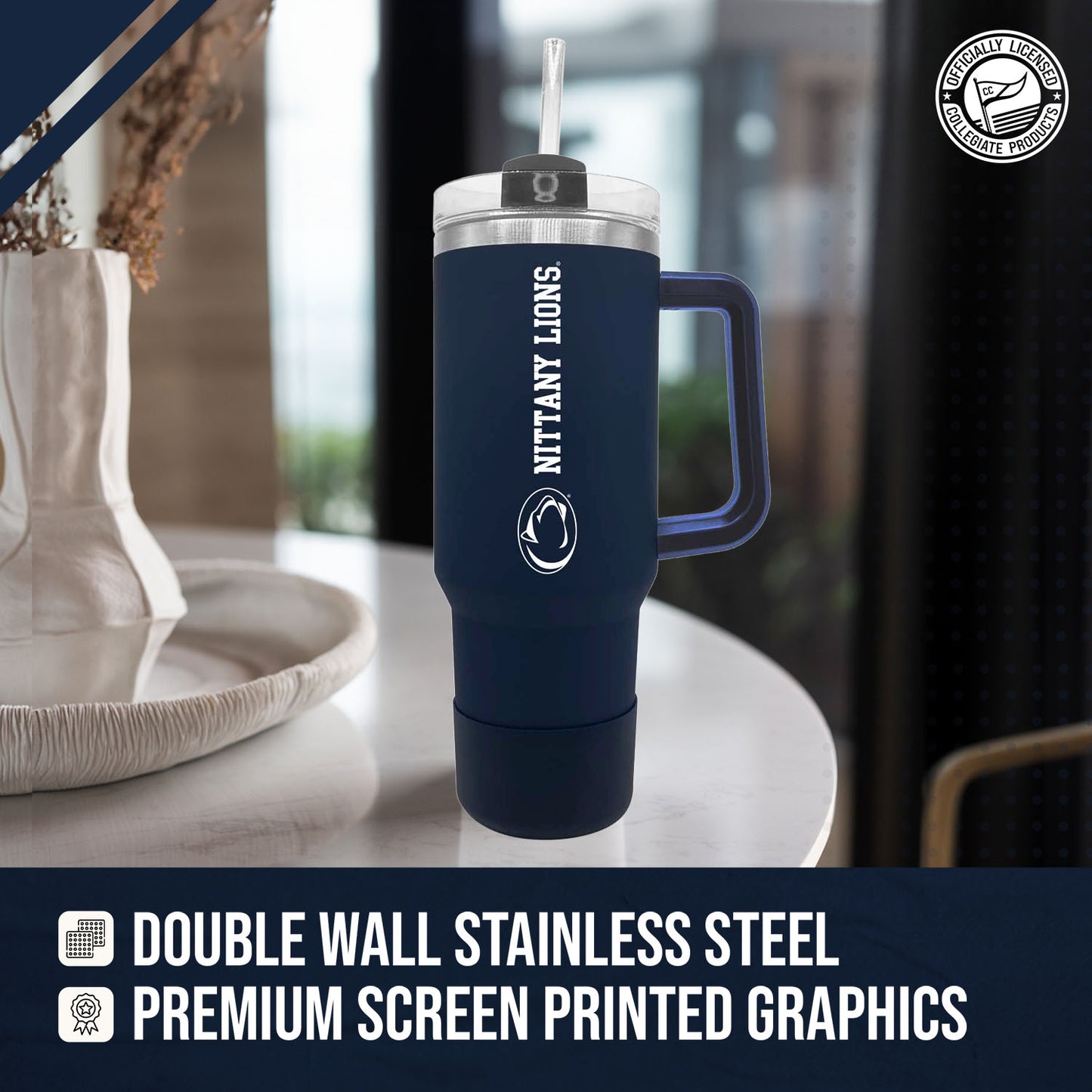 Penn State Nittany Lions College & University 40 oz Travel Tumbler With Handle - Navy