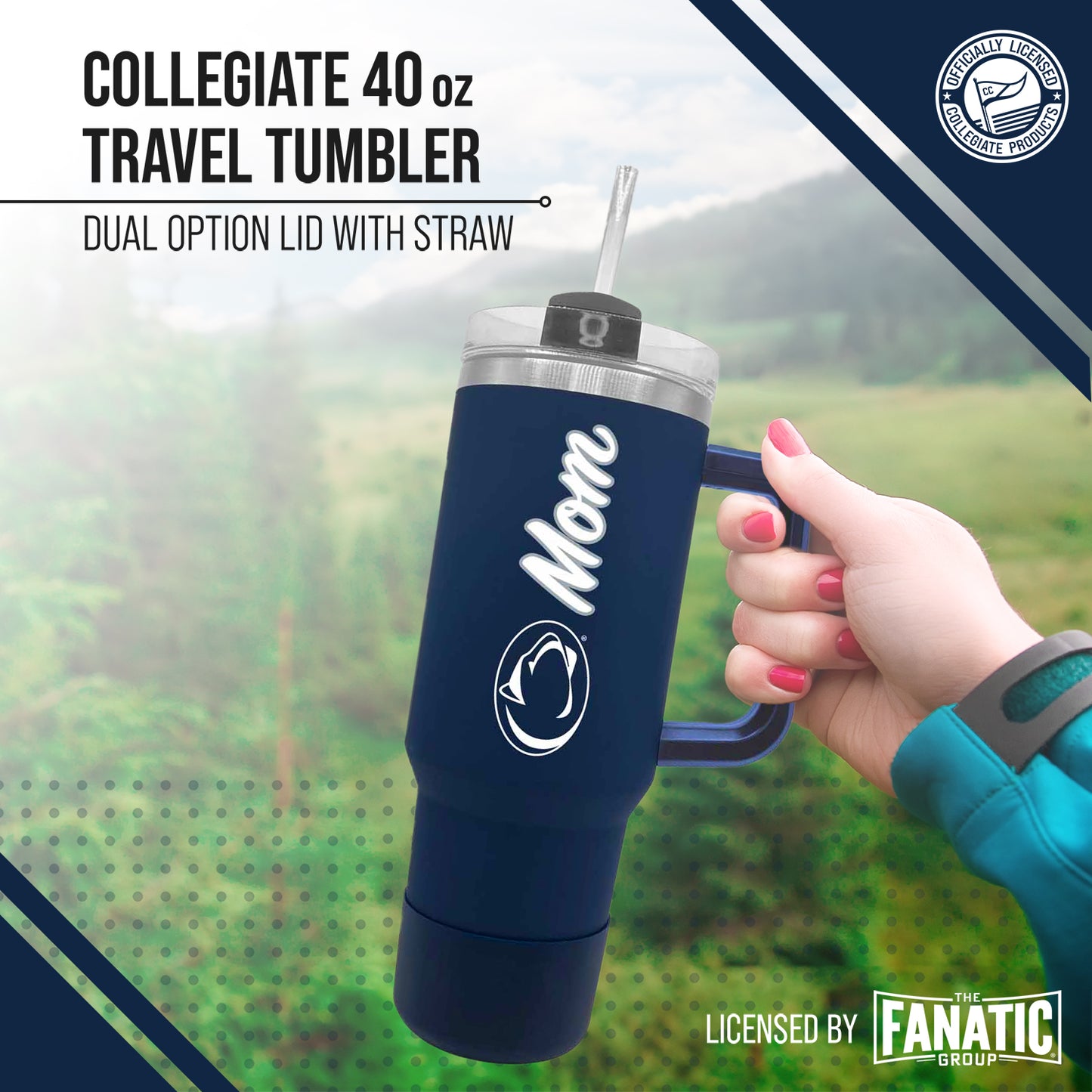 Penn State Nittany Lions Collegiate 40oz Stainless Steel Travel Tumbler with Handle for Mom - Navy