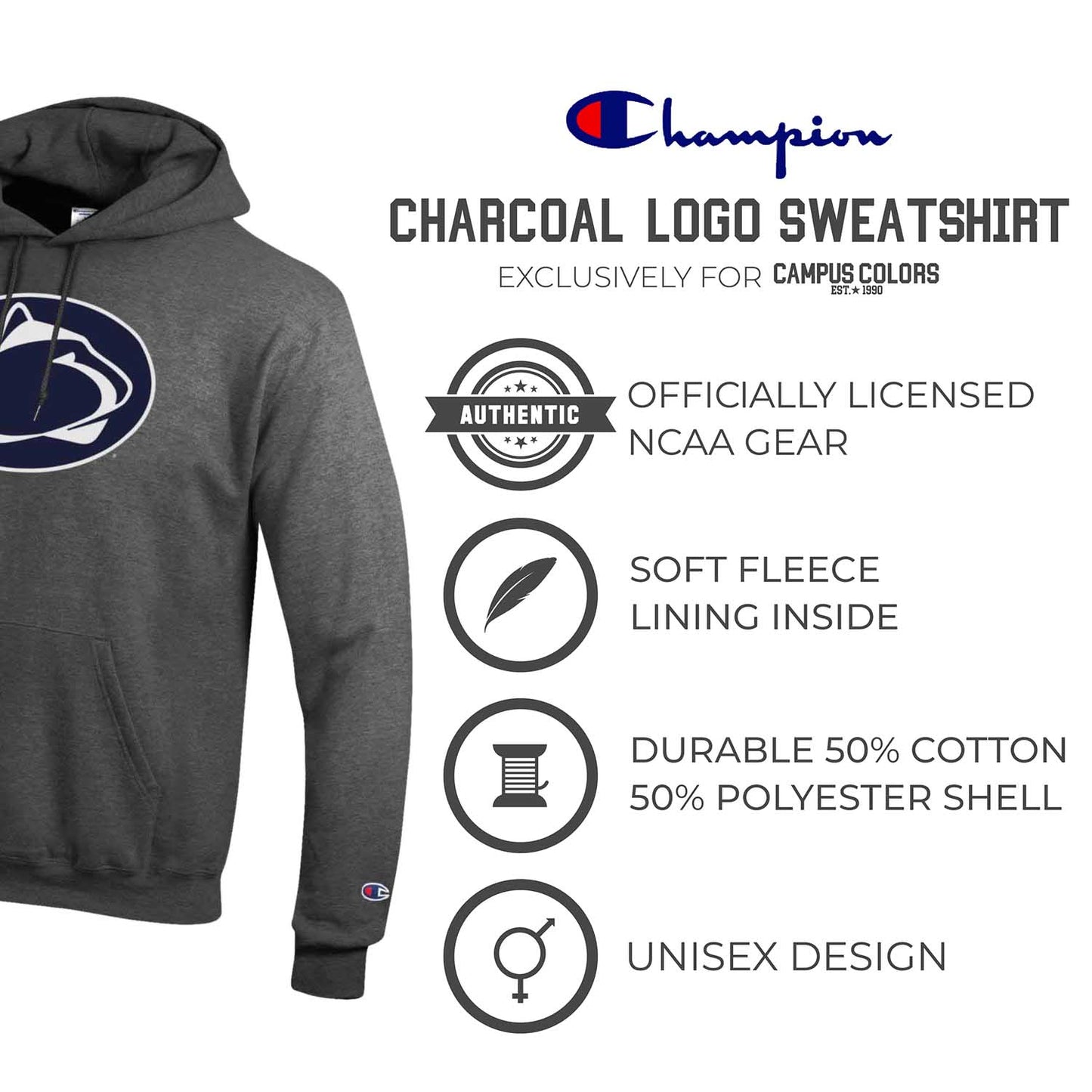 Penn State Nittany Lions Adult Mascot Fleece Hooded Sweatshirt - Charcoal