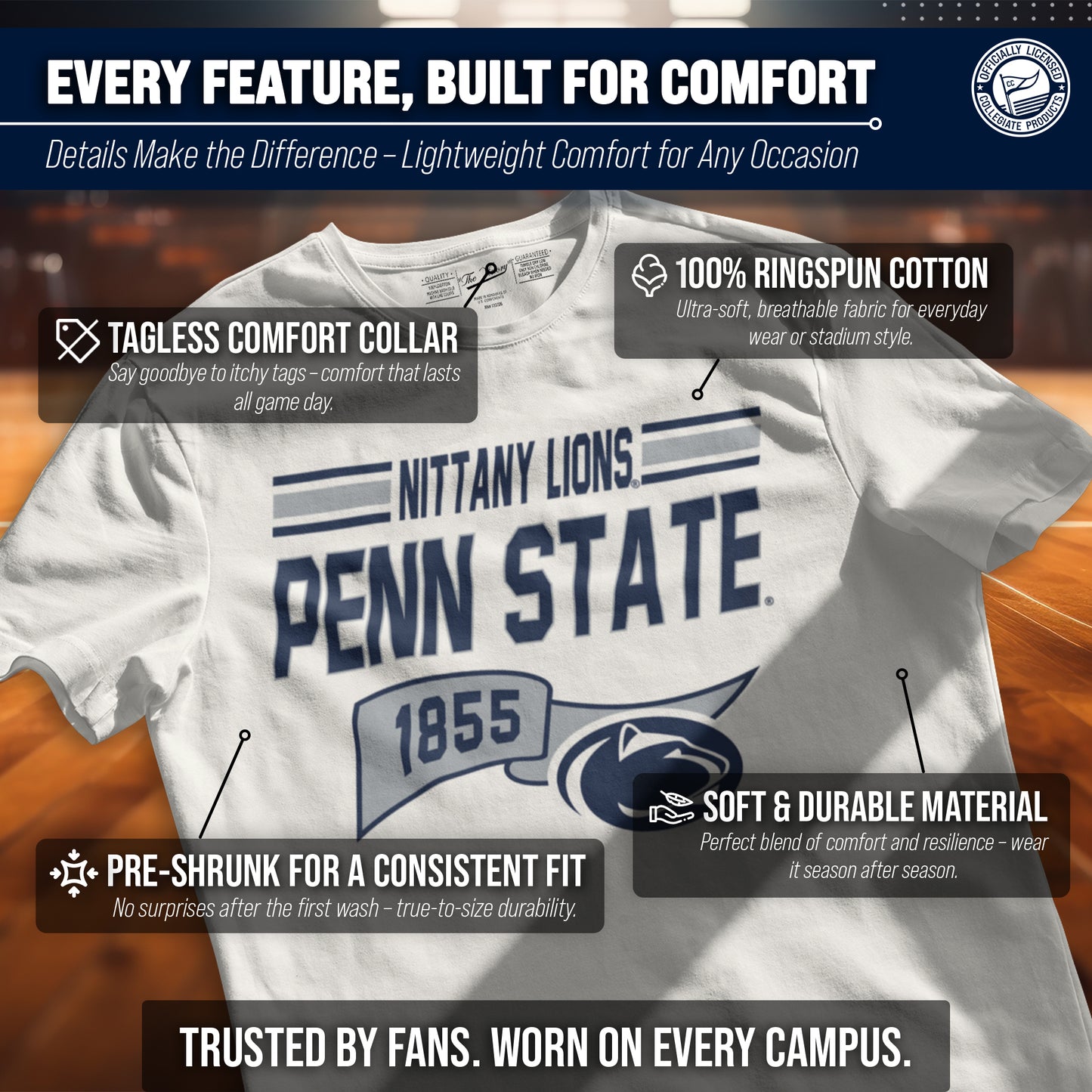 Penn State Nittany Lions NCAA Adult Unisex Varsity Club Pennant T-Shirt Tag-Less - Off White