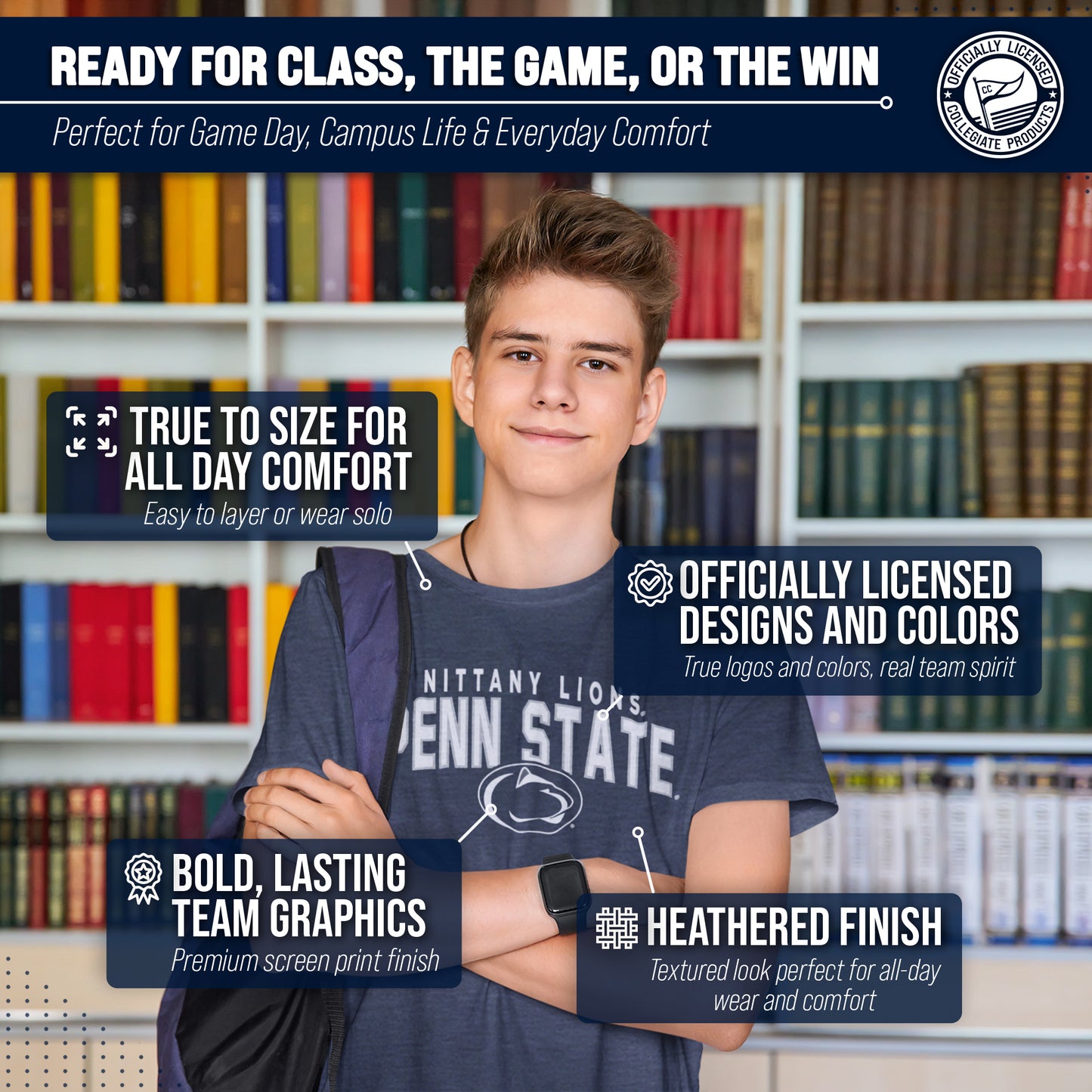 Penn State Nittany Lions NCAA Adult Unisex Starting Fresh T-Shirt - Navy Heather