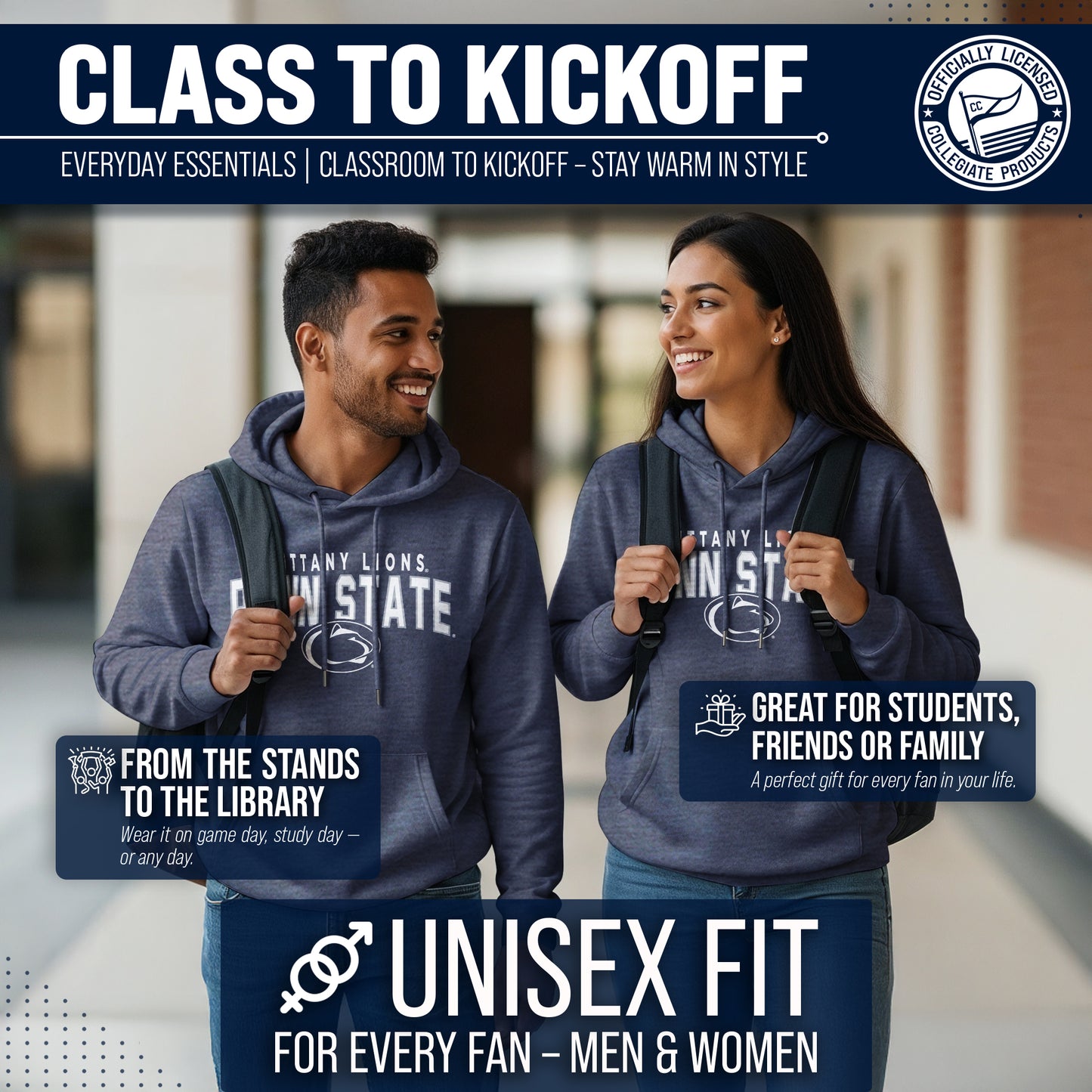 Penn State Nittany Lions NCAA Adult Unisex Starting Fresh Heathered Hooded Fleece Sweatshirt - Navy Heather