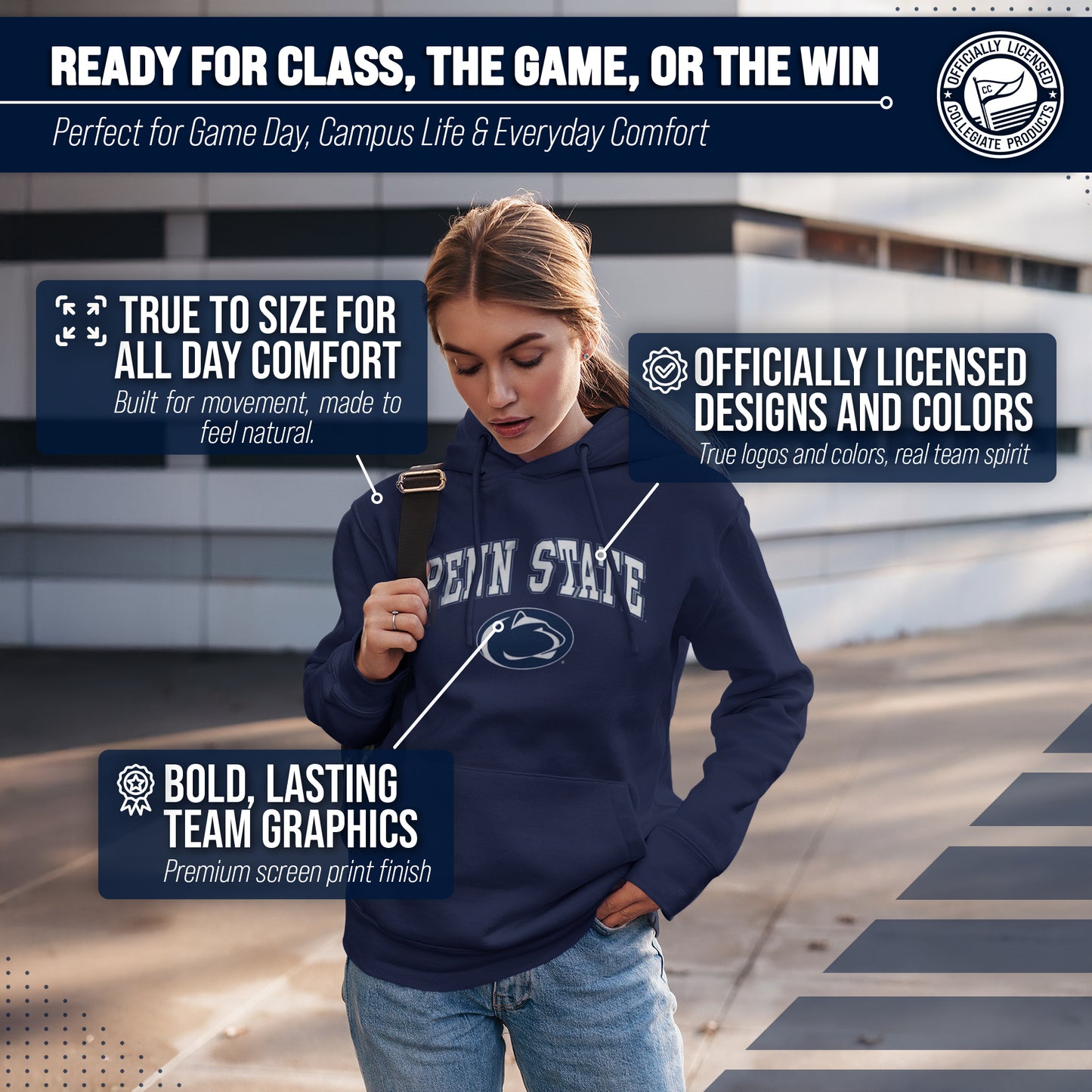 Penn State Nittany Lions Adult Arch & Logo Soft Style Gameday Hooded Sweatshirt - Navy