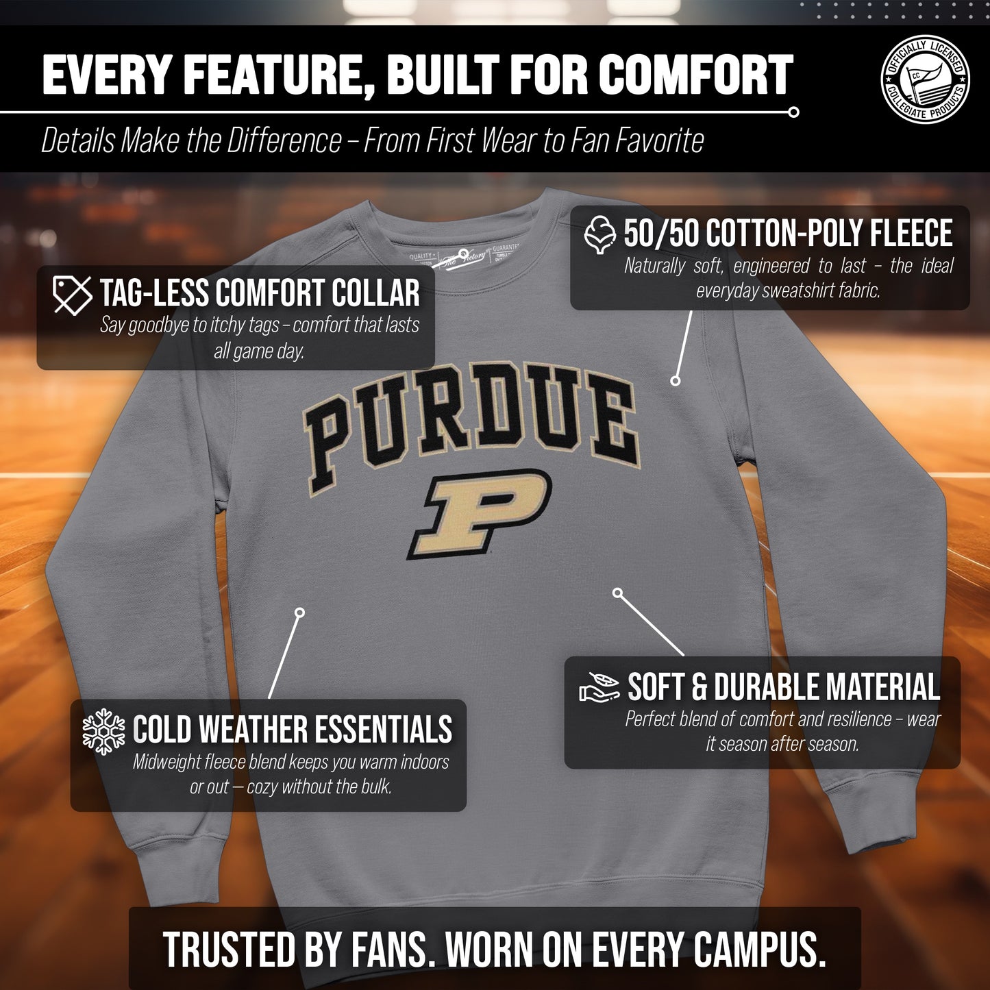 Purdue Boilermakers Adult Arch & Logo Soft Style Gameday Crewneck Sweatshirt - Gray