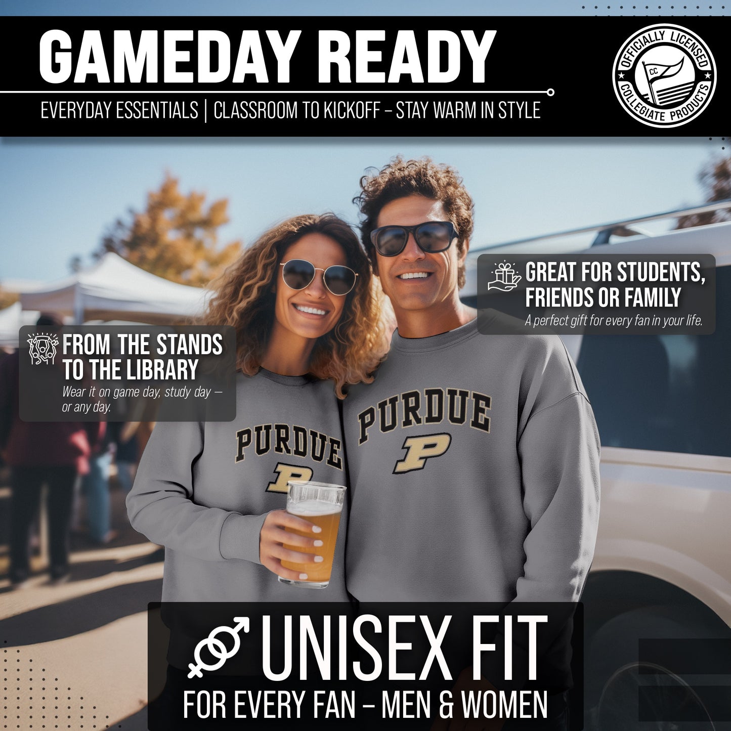 Purdue Boilermakers Adult Arch & Logo Soft Style Gameday Crewneck Sweatshirt - Gray