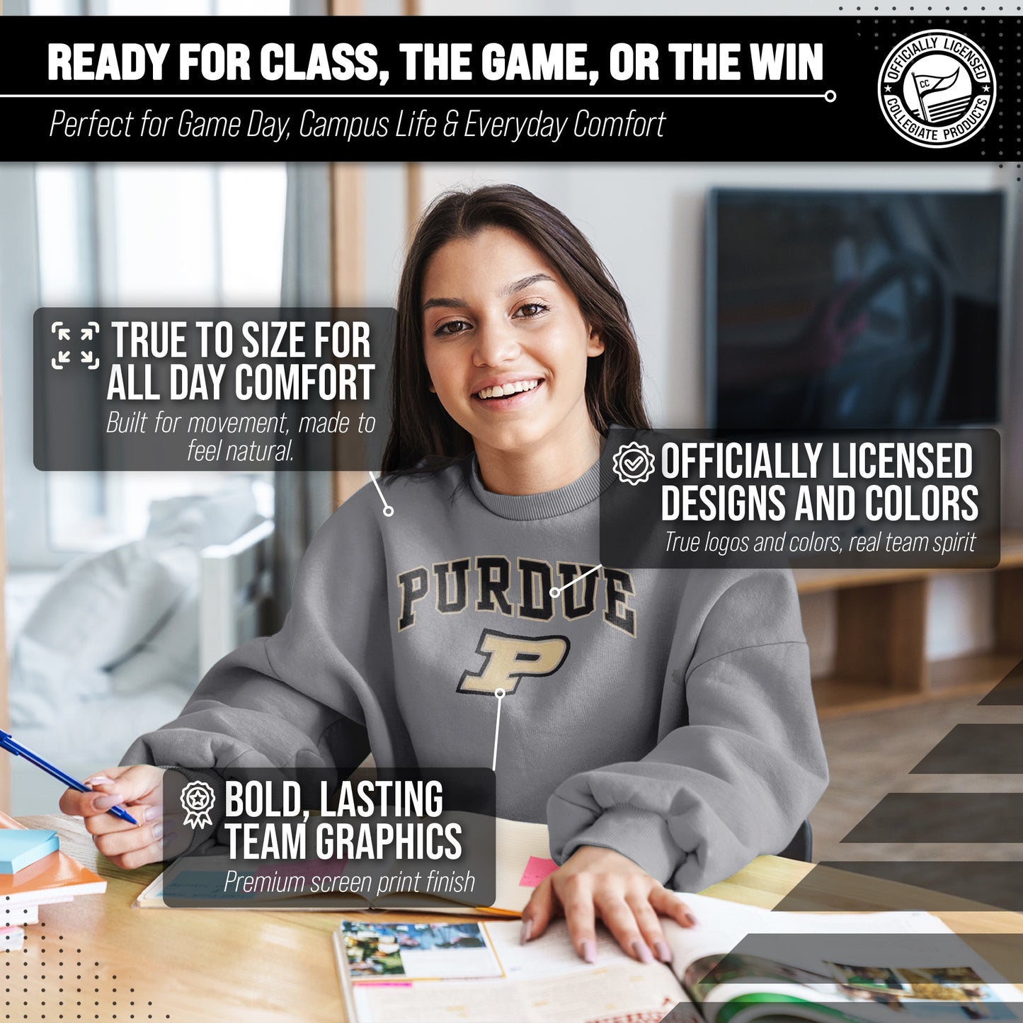 Purdue Boilermakers Adult Arch & Logo Soft Style Gameday Crewneck Sweatshirt - Gray