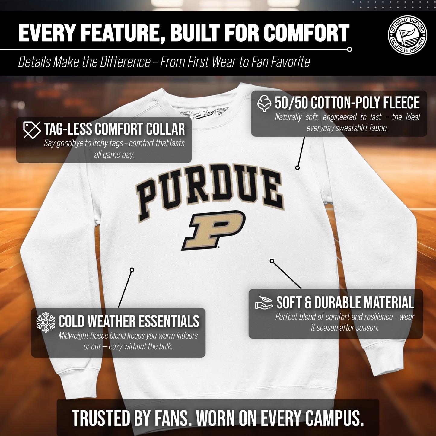 Purdue Boilermakers Adult Arch & Logo Soft Style Gameday Crewneck Sweatshirt - White