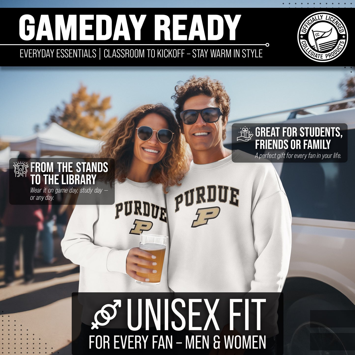 Purdue Boilermakers Adult Arch & Logo Soft Style Gameday Crewneck Sweatshirt - White
