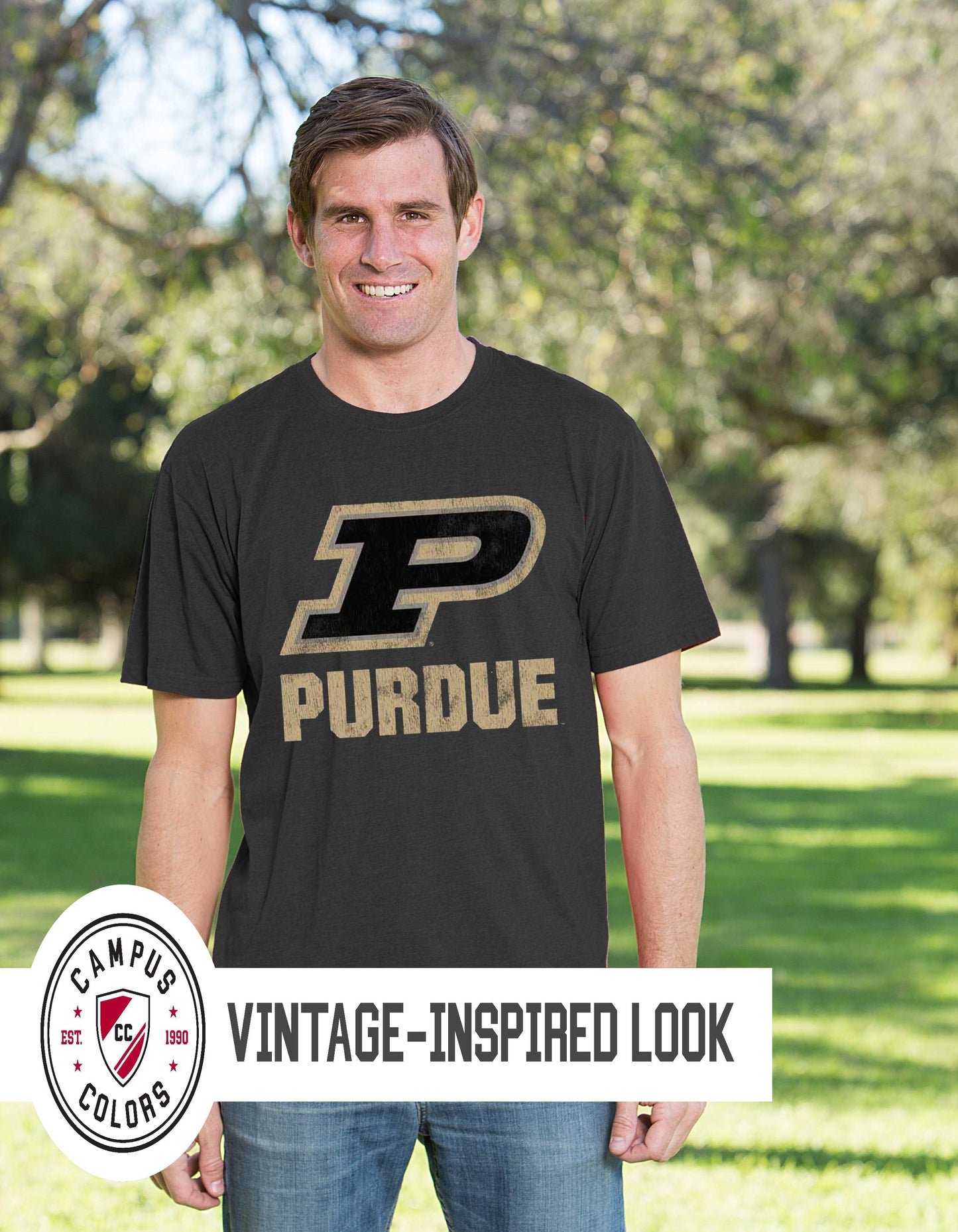Purdue Boilermakers Adult MVP Heathered Cotton Blend T-Shirt - Black