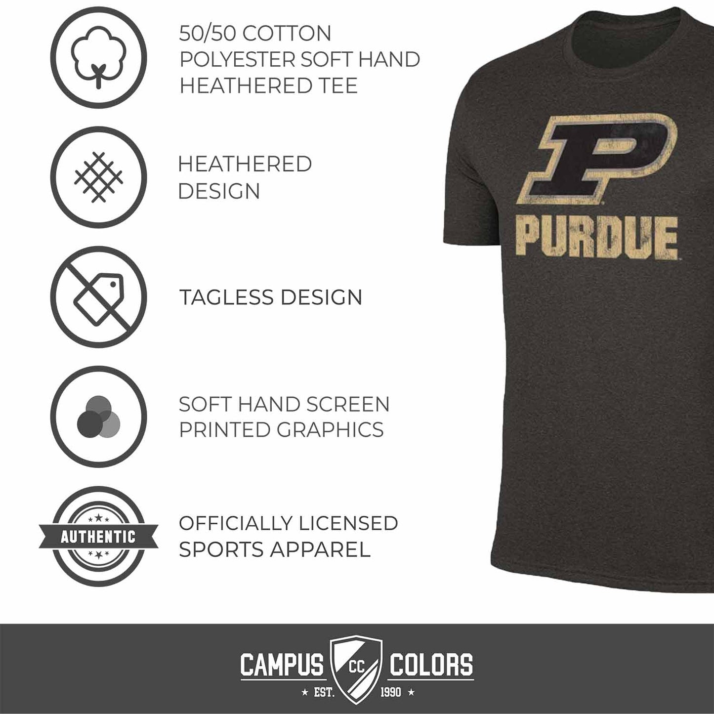 Purdue Boilermakers Adult MVP Heathered Cotton Blend T-Shirt - Black