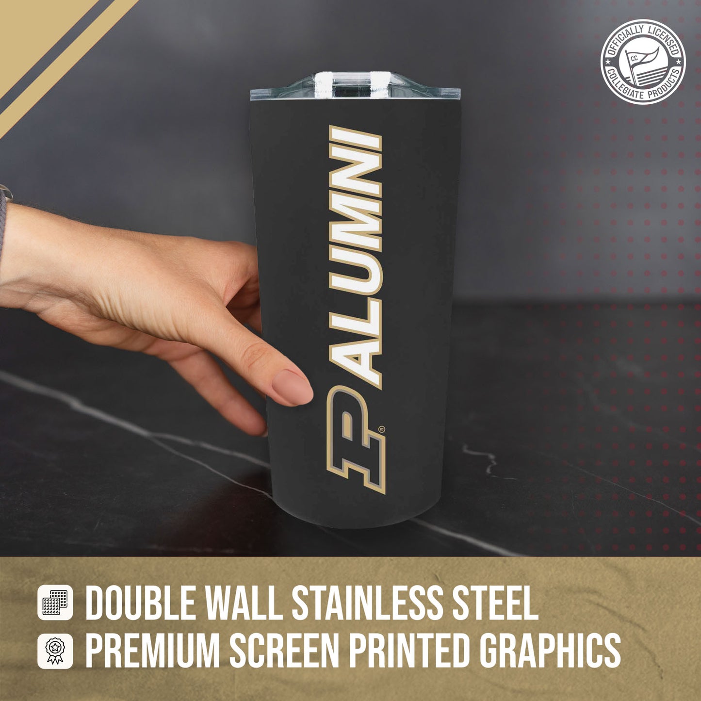 Purdue Boilermakers Collegiate Stainless Steel Travel Tumbler for Alumni - Black