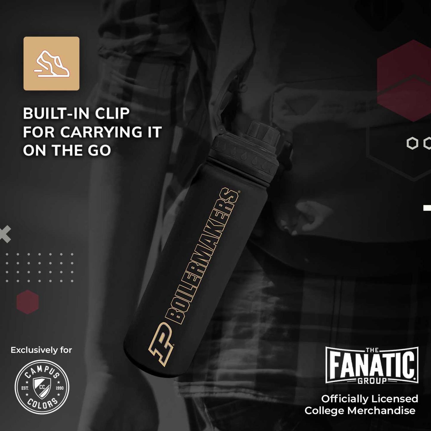 Purdue Boilermakers NCAA Stainless Steel Water Bottle - Black