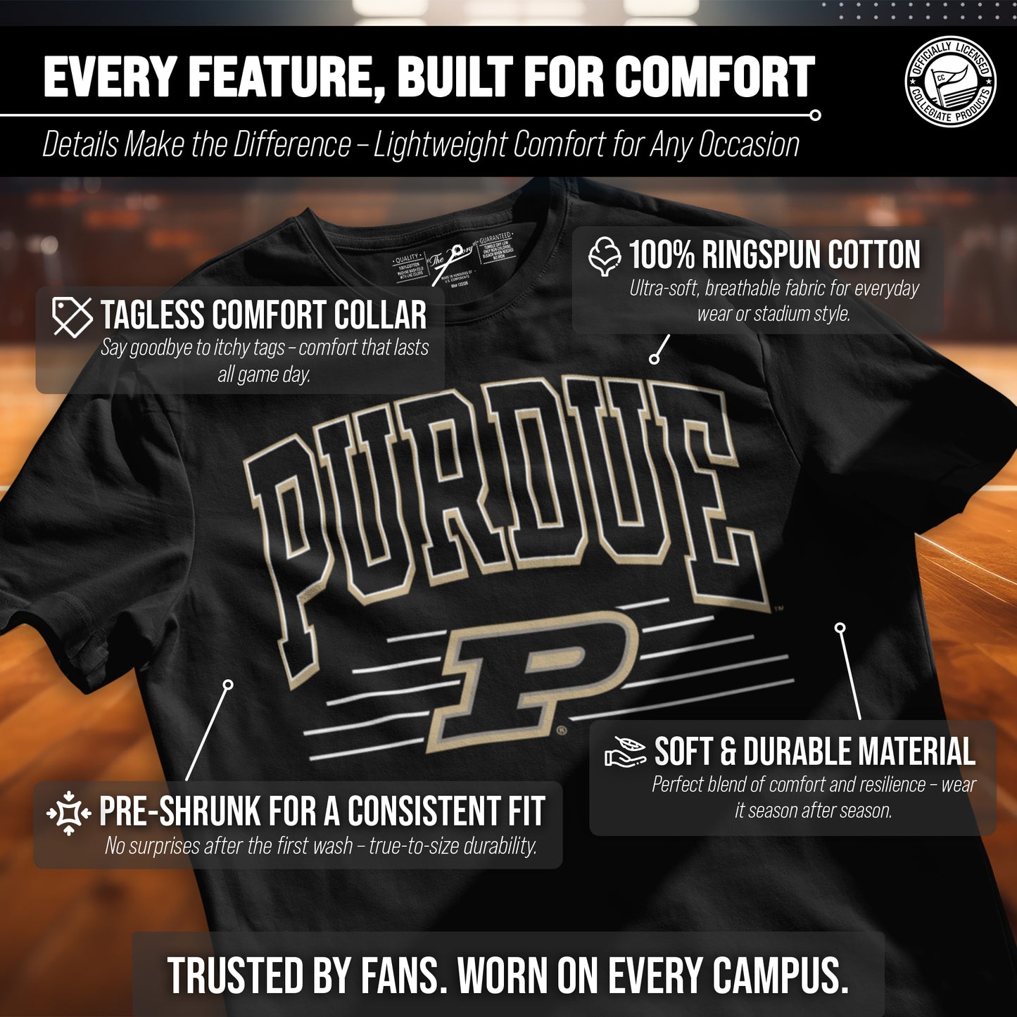 Purdue Boilermakers NCAA Adult Unisex Overtime Classics T-Shirt - Black