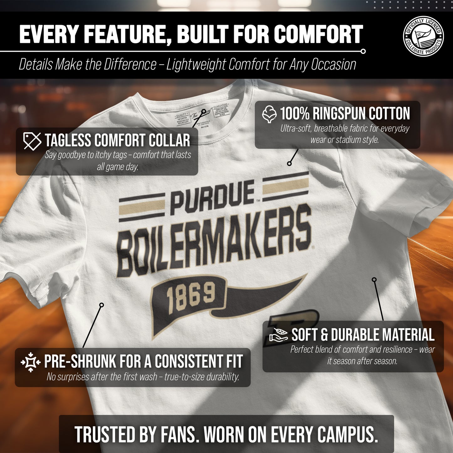 Purdue Boilermakers NCAA Adult Unisex Varsity Club Pennant T-Shirt Tag-Less - Off White