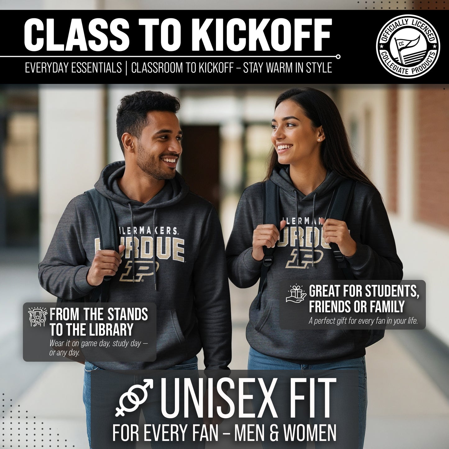 Purdue Boilermakers NCAA Adult Unisex Starting Fresh Heathered Hooded Fleece Sweatshirt - Black Heather