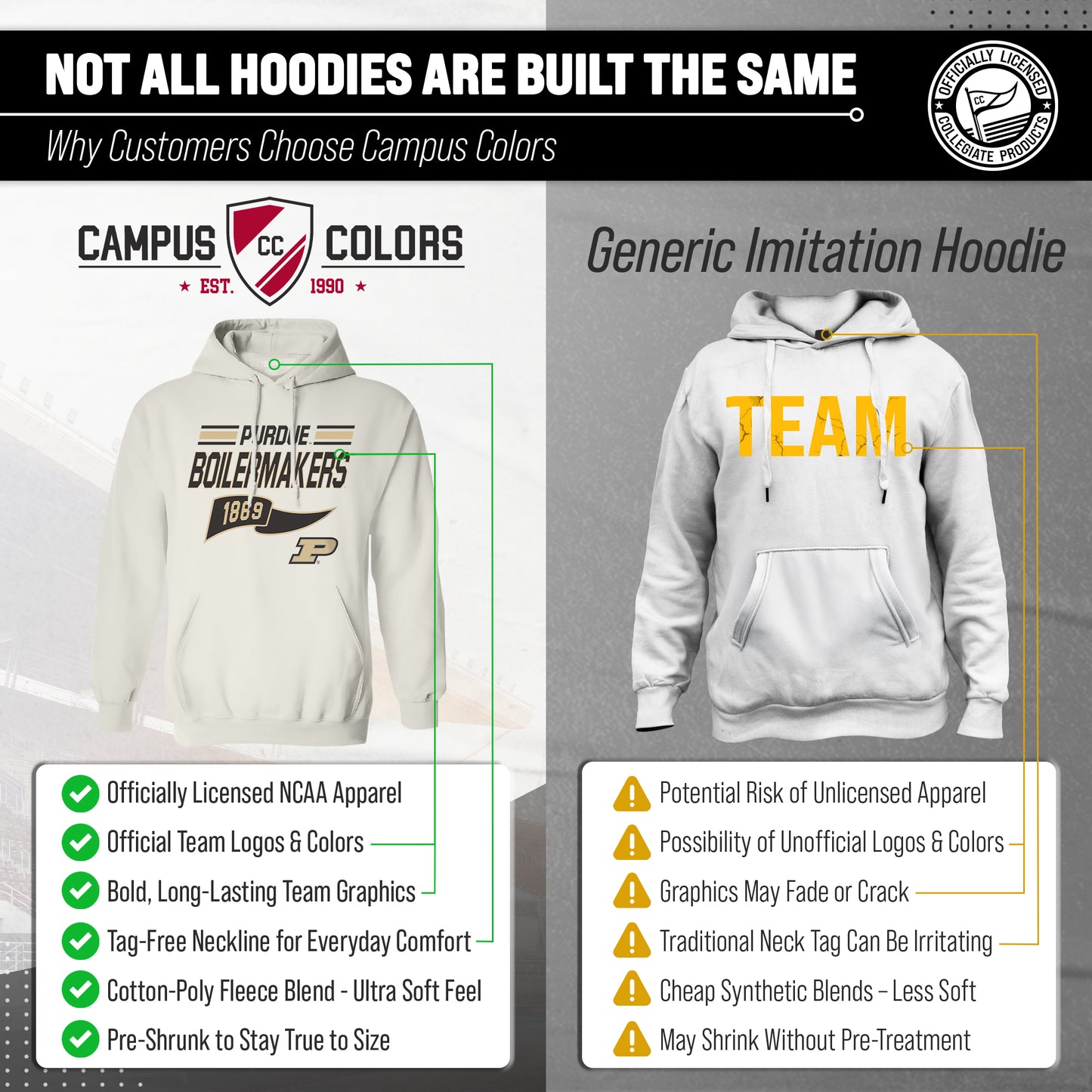 Purdue Boilermakers NCAA Adult Unisex Varsity Club Pennant Hooded Fleece Sweatshirt - Off White