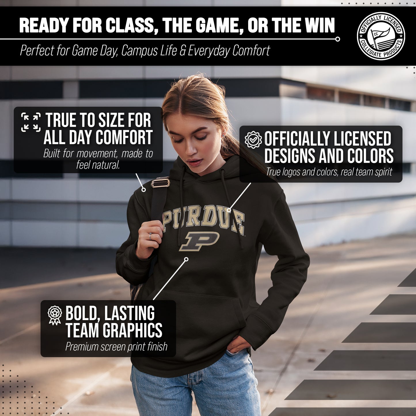 Purdue Boilermakers Adult Arch & Logo Soft Style Gameday Hooded Sweatshirt - Black