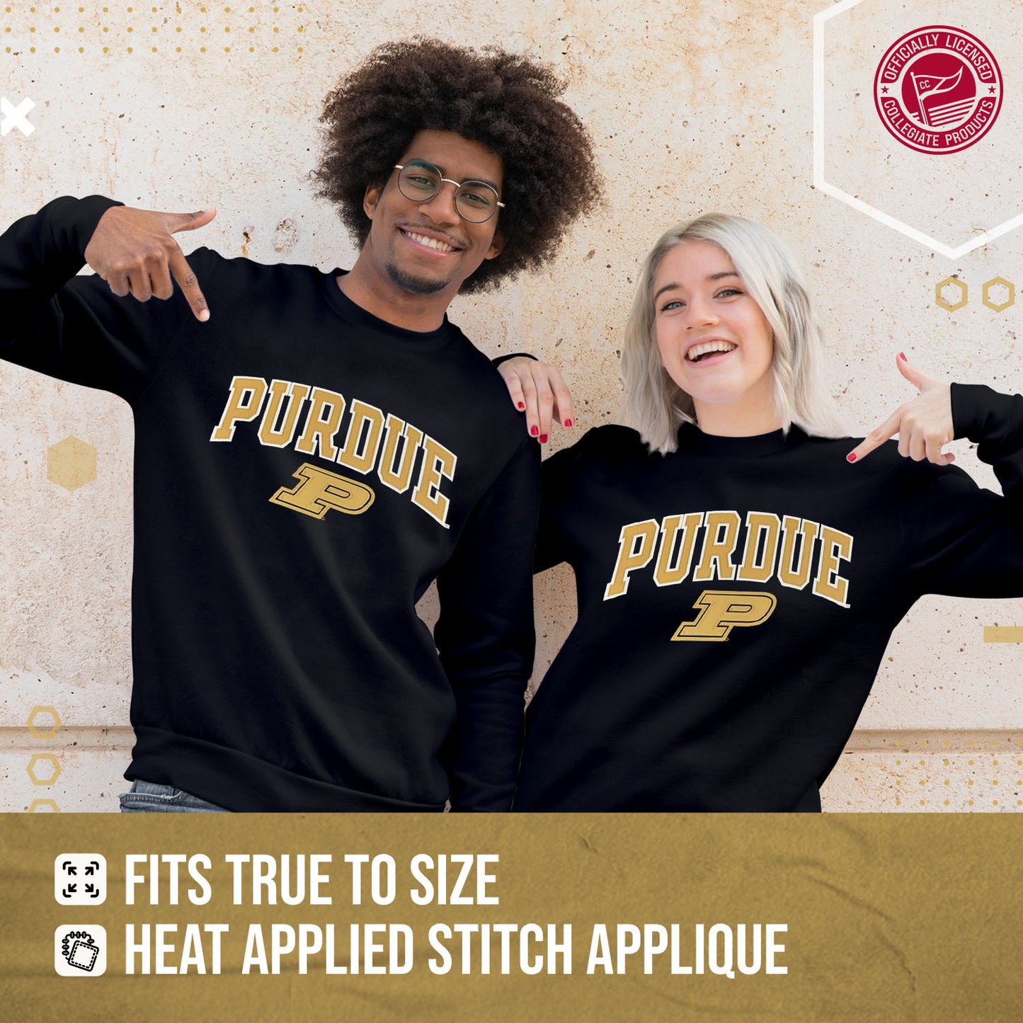 Purdue Boilermakers NCAA Adult Tackle Twill Crewneck Sweatshirt - Black