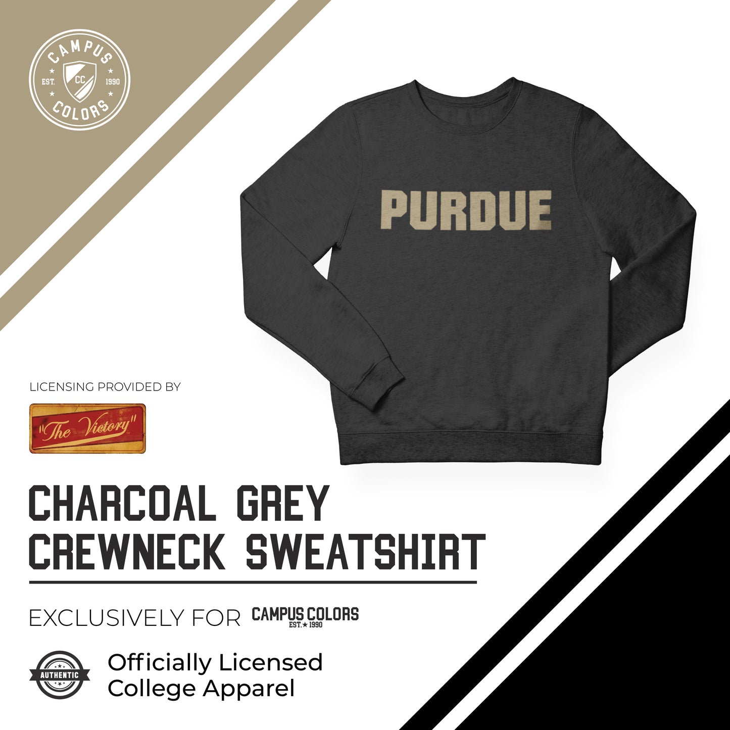 Purdue Boilermakers NCAA Adult Charcoal Crewneck Fleece Sweatshirt - Charcoal