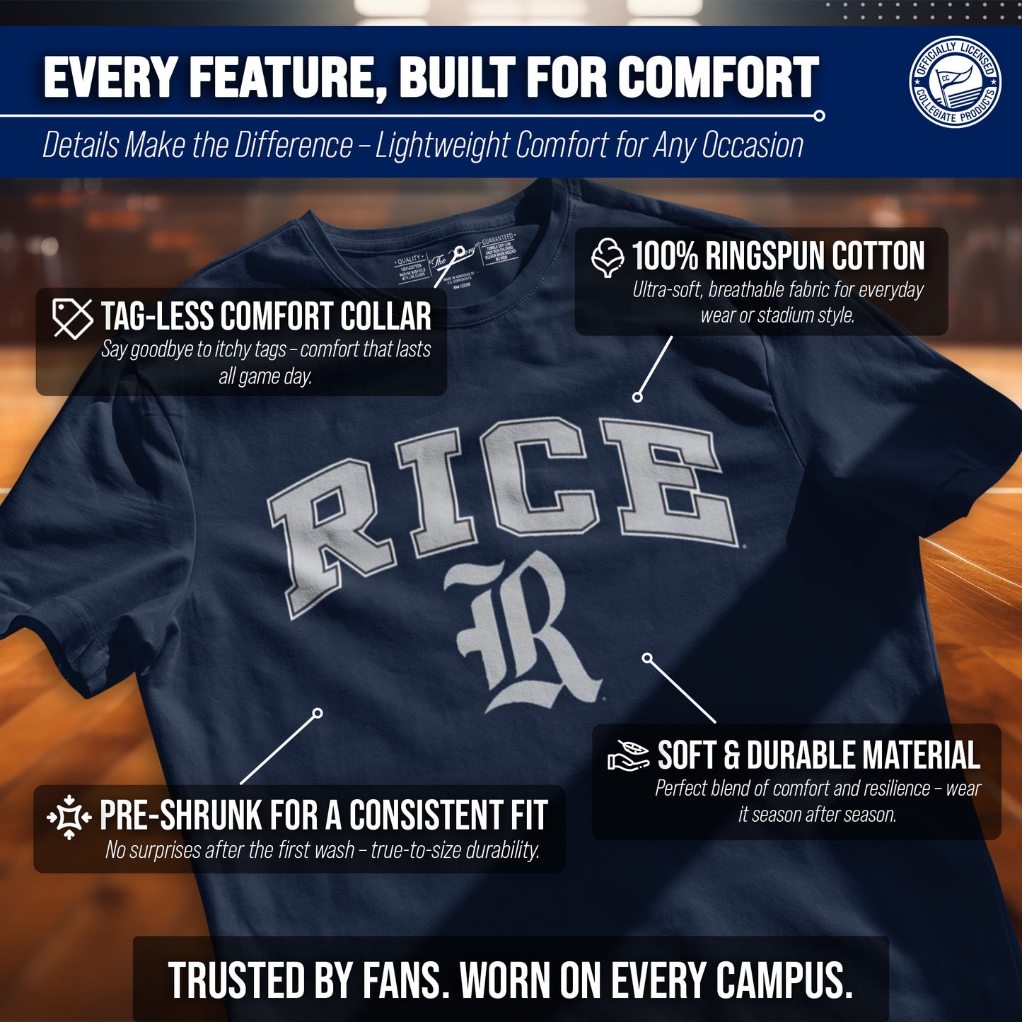 Rice Owls NCAA Adult Gameday Cotton T-Shirt - Navy