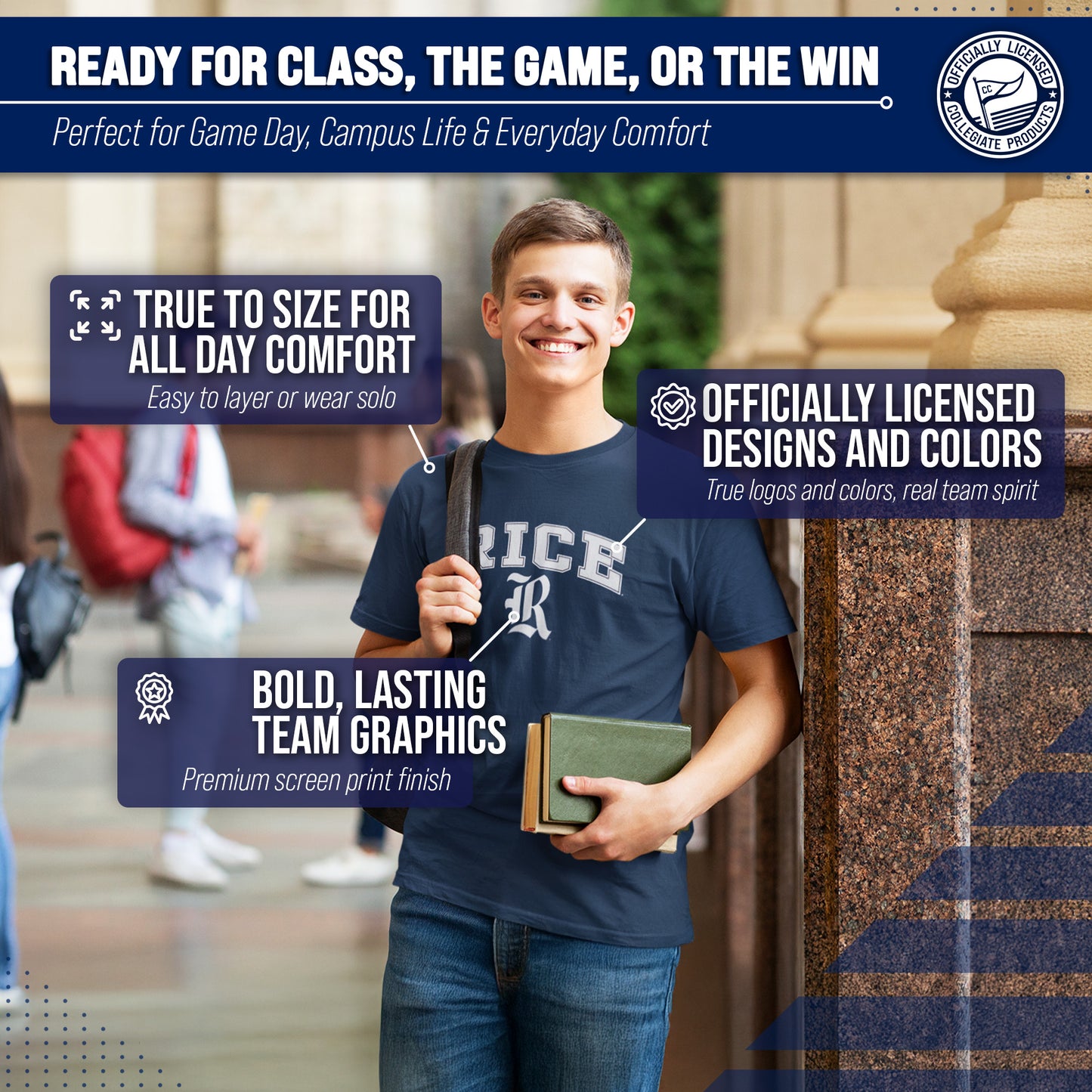 Rice Owls NCAA Adult Gameday Cotton T-Shirt - Navy