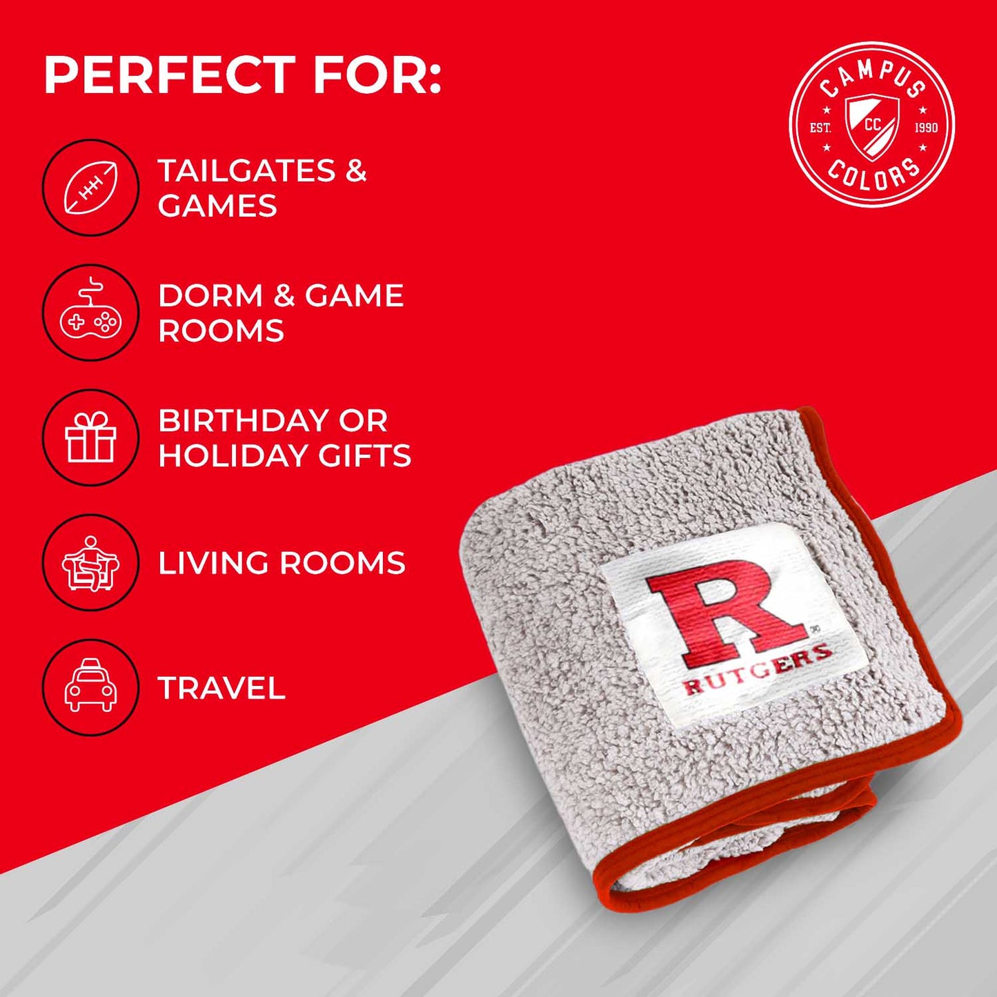 Rutgers Scarlet Knights NCAA Silk Sherpa College Throw Blanket - Crimson