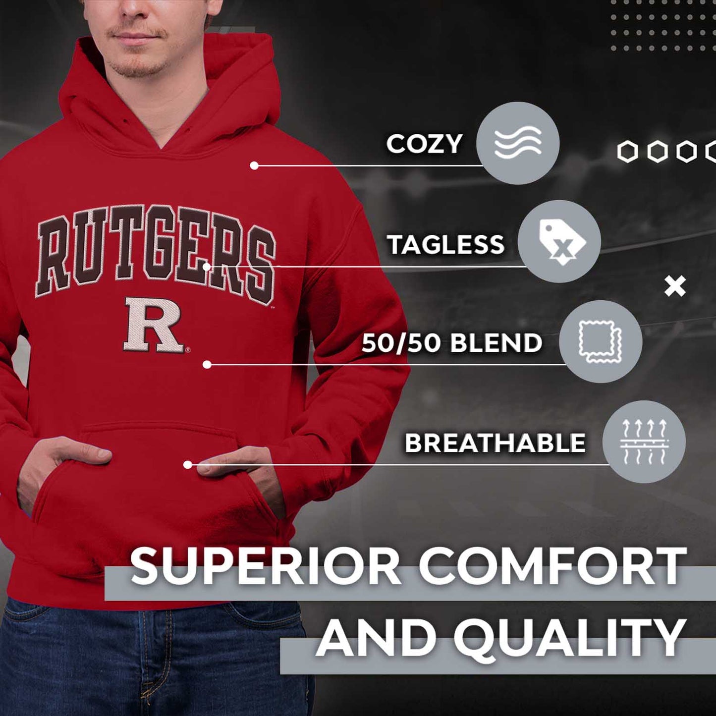 Rutgers Scarlet Knights NCAA Adult Tackle Twill Hooded Sweatshirt - Red