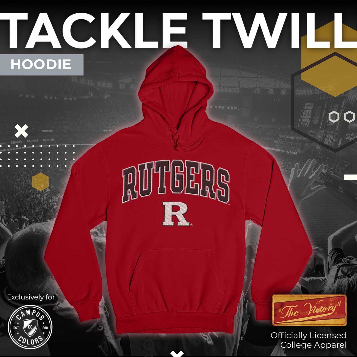 Rutgers Scarlet Knights NCAA Adult Tackle Twill Hooded Sweatshirt - Red